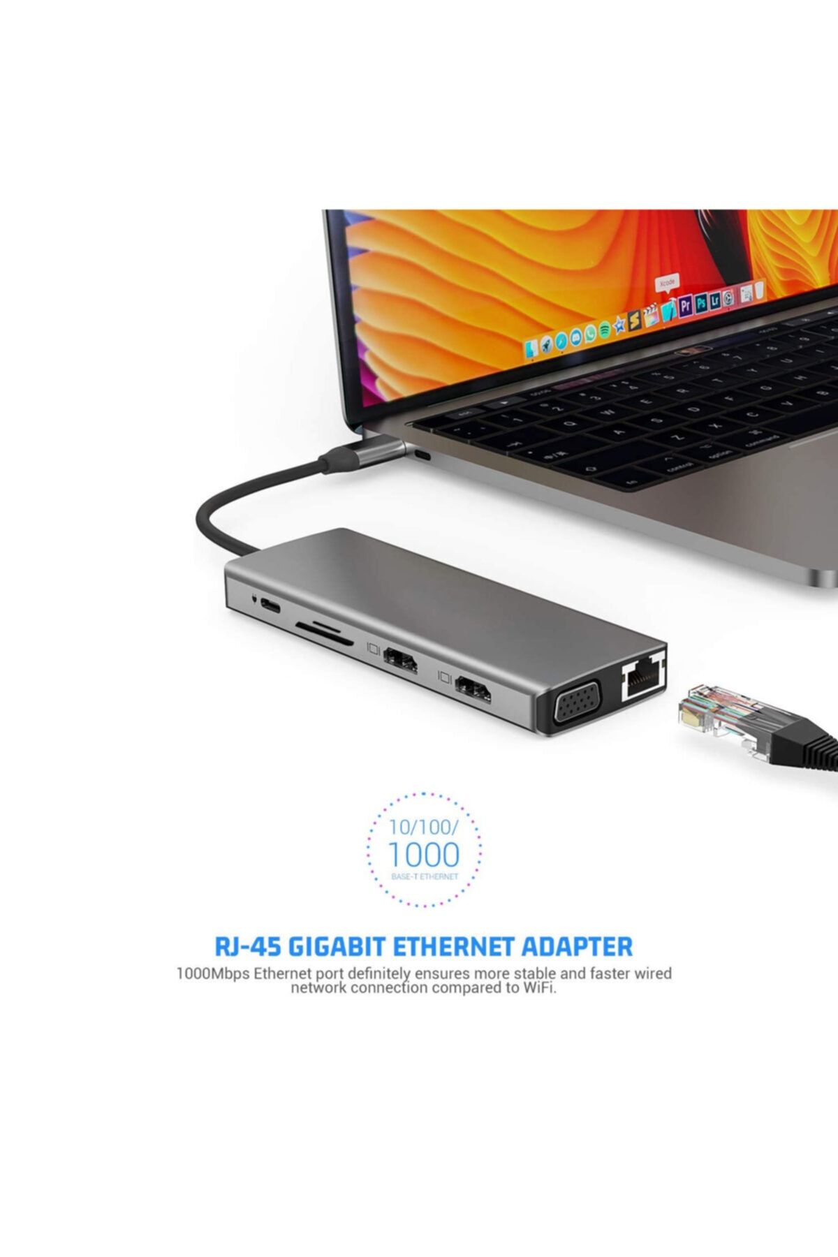 Pmr Type C 12 In 1 Çevirici 2*4k Hdmi- Vga-gigabyte Eternet-kart Okuyucu- Ses Uyumlu
