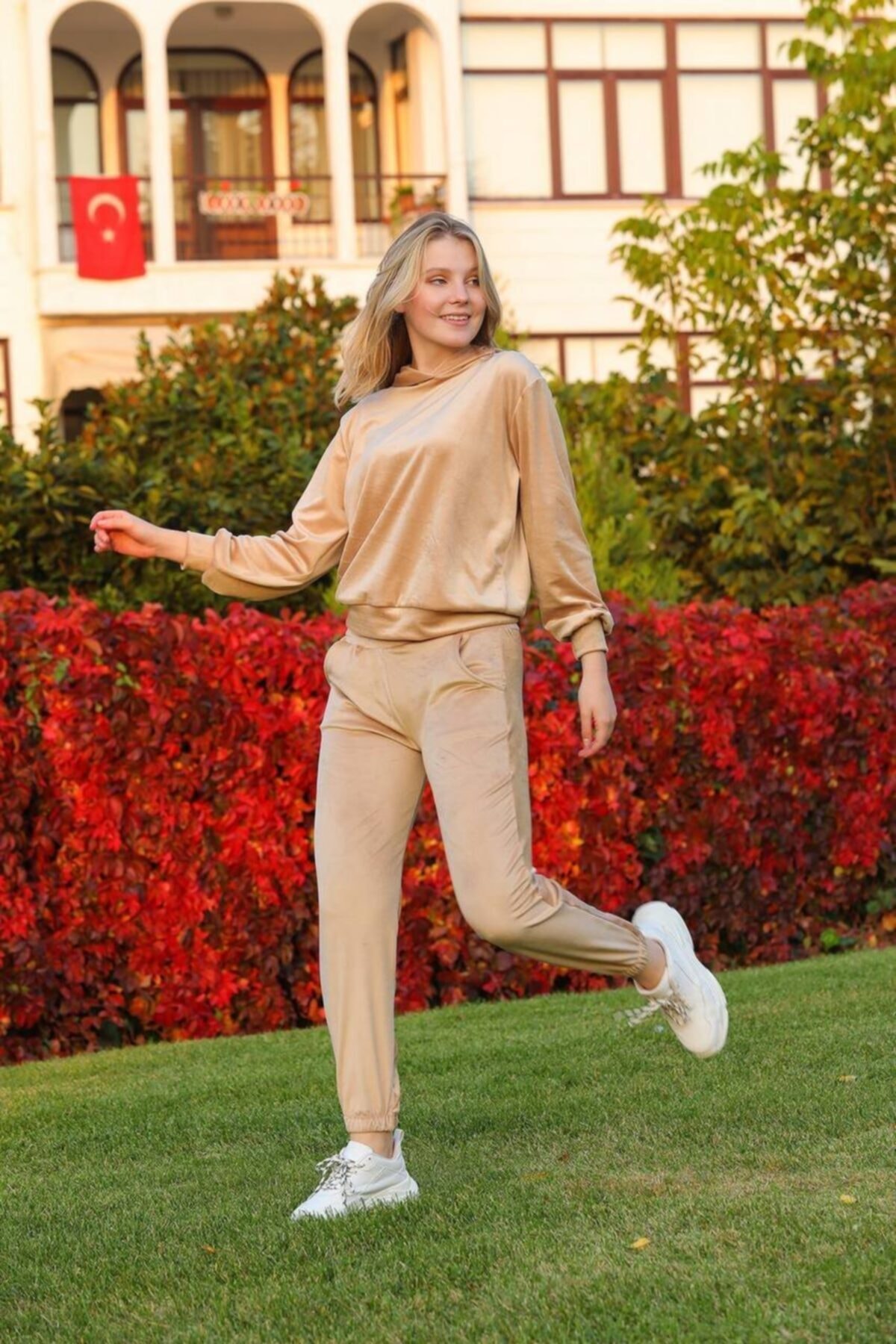 Morzoy Vizon Kapüşonlu Kadife Takım