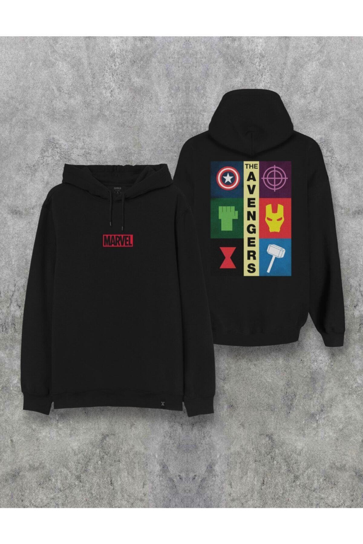 Darkia Marvel Avengers Karakterleri Sırt Baskılı Kapşonlu Tasarım Hoodie