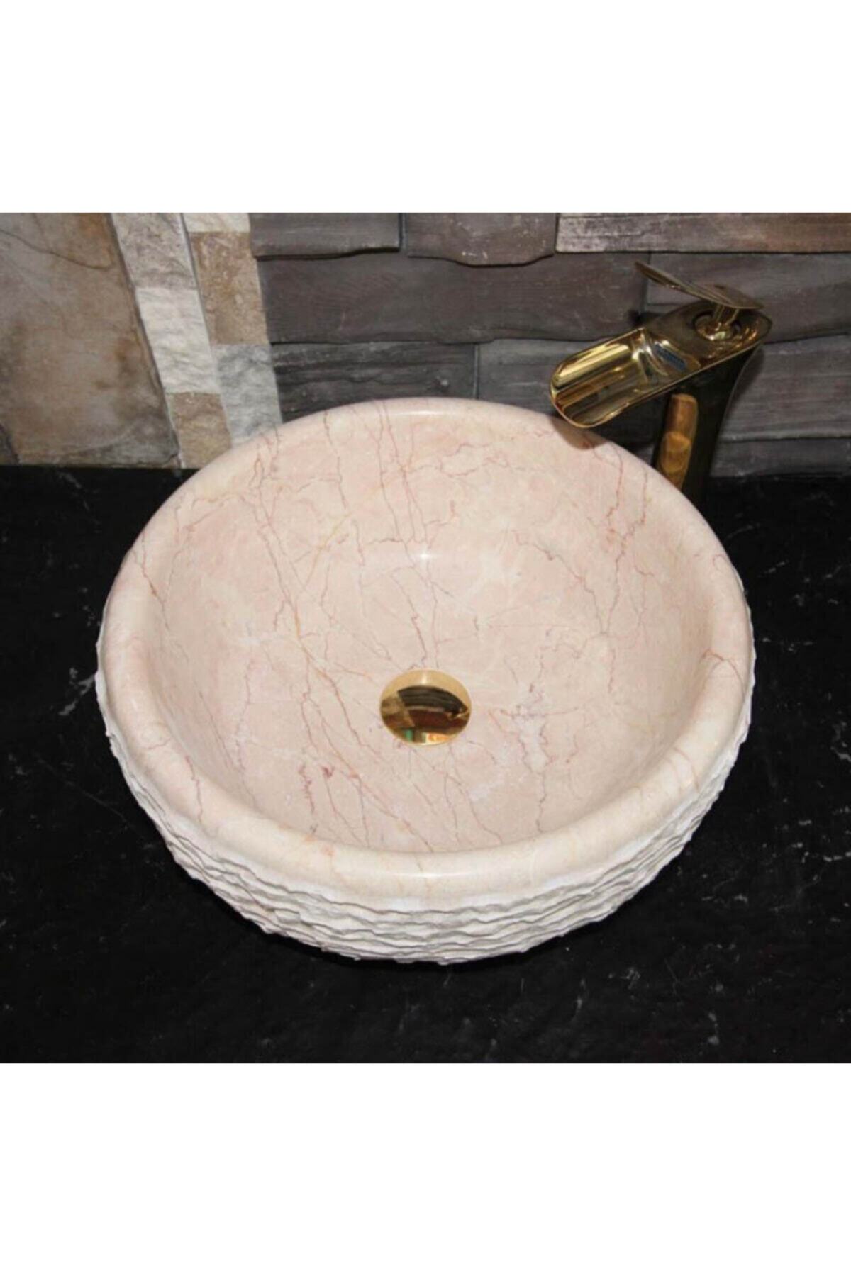 entrend11 Rozalya Bej Mermer Oval Dikey Patlatma Lavabo