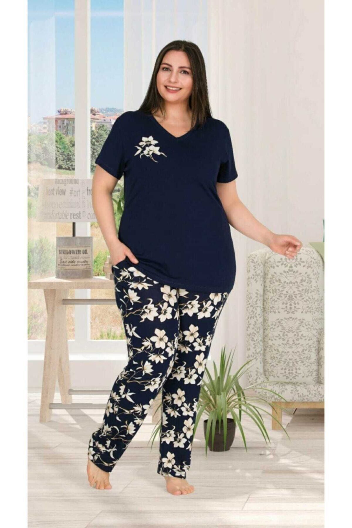 Lady Kadın Lacivert Büyük Beden Pijama Takım