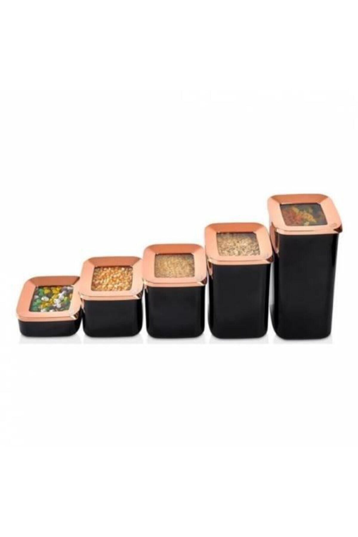 VİP AHMET Kare Saklama Kabı Siyah Bakır 5li 1700 ml+1200 ml+900 ml+700 ml+250 ml