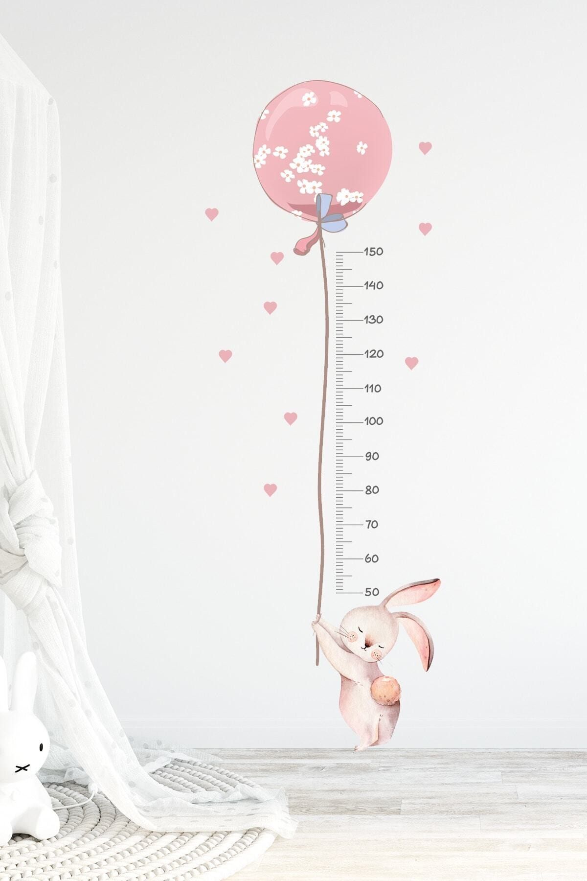 KT Decor Balonlu Tavşan Boy Ölçer Duvar Sticker Seti