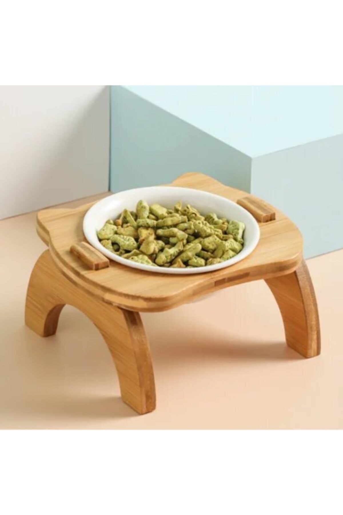 BUSHOP Kedi - Köpek Mama & Su Kapları - Gerçek Ahşap - Kaydırmaz - Yüksek Kalite - Tek Kaseli