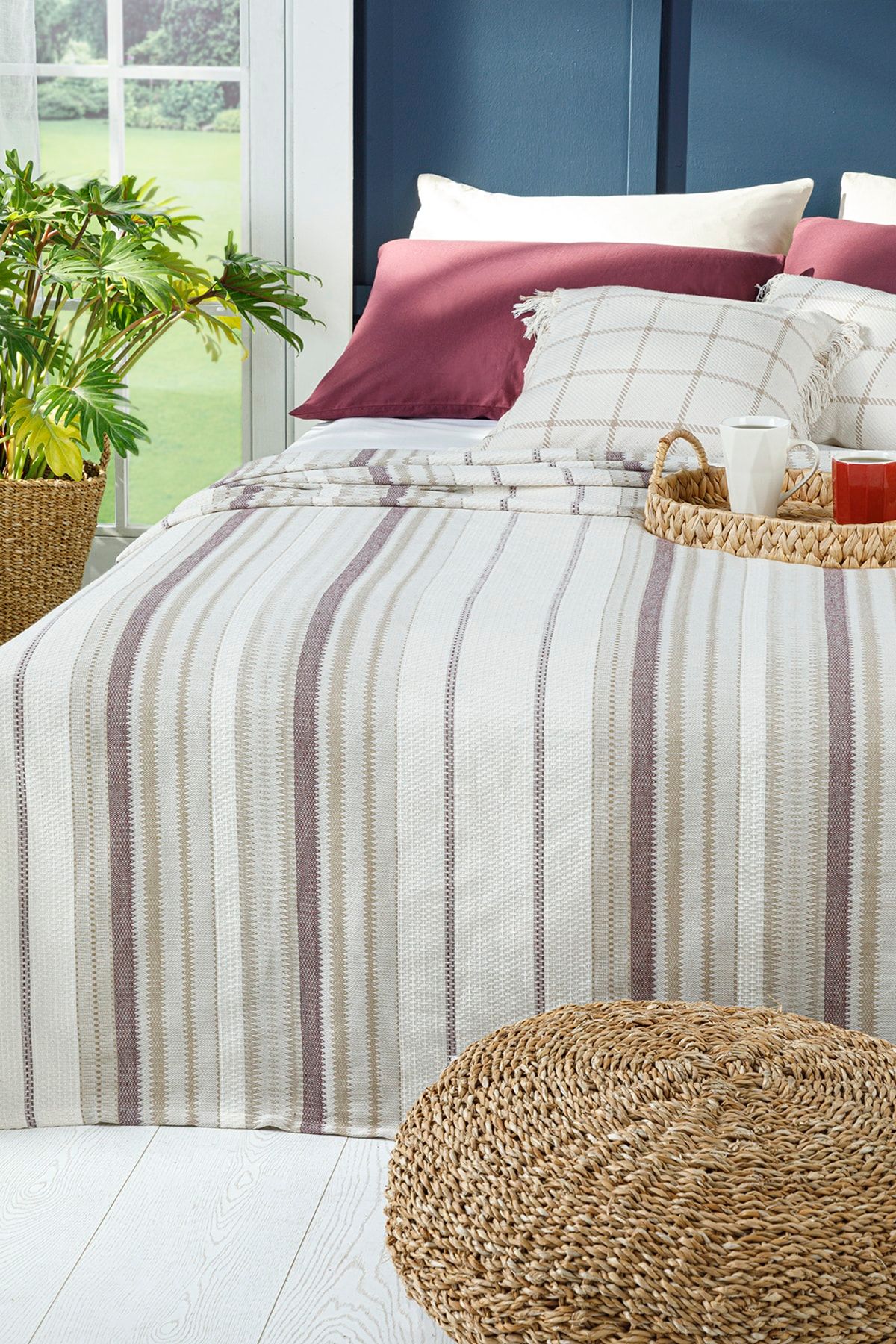 English Home Contemporary İpliği Boyalı Tek Kişilik Pike 150x220 Cm Bej – Bordo