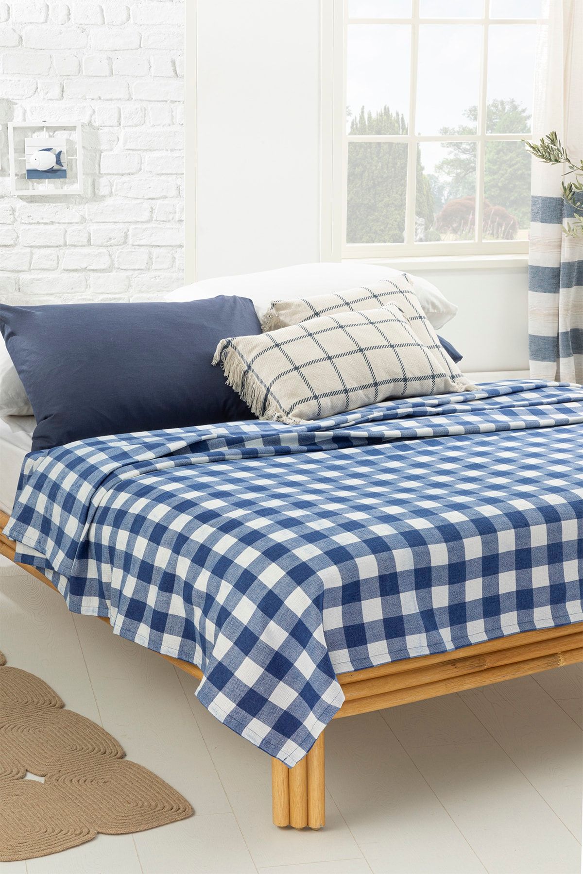 English Home Gingham Baskılı Çift Kişilik Pike 200x220 Cm Lacivert
