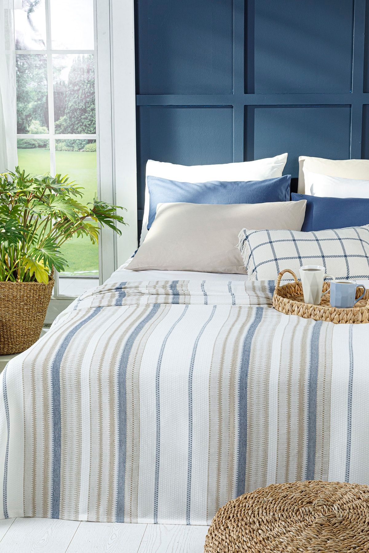 English Home Contemporary İpliği Boyalı Tek Kişilik Pike 150x220 Cm Bej – Lacivert