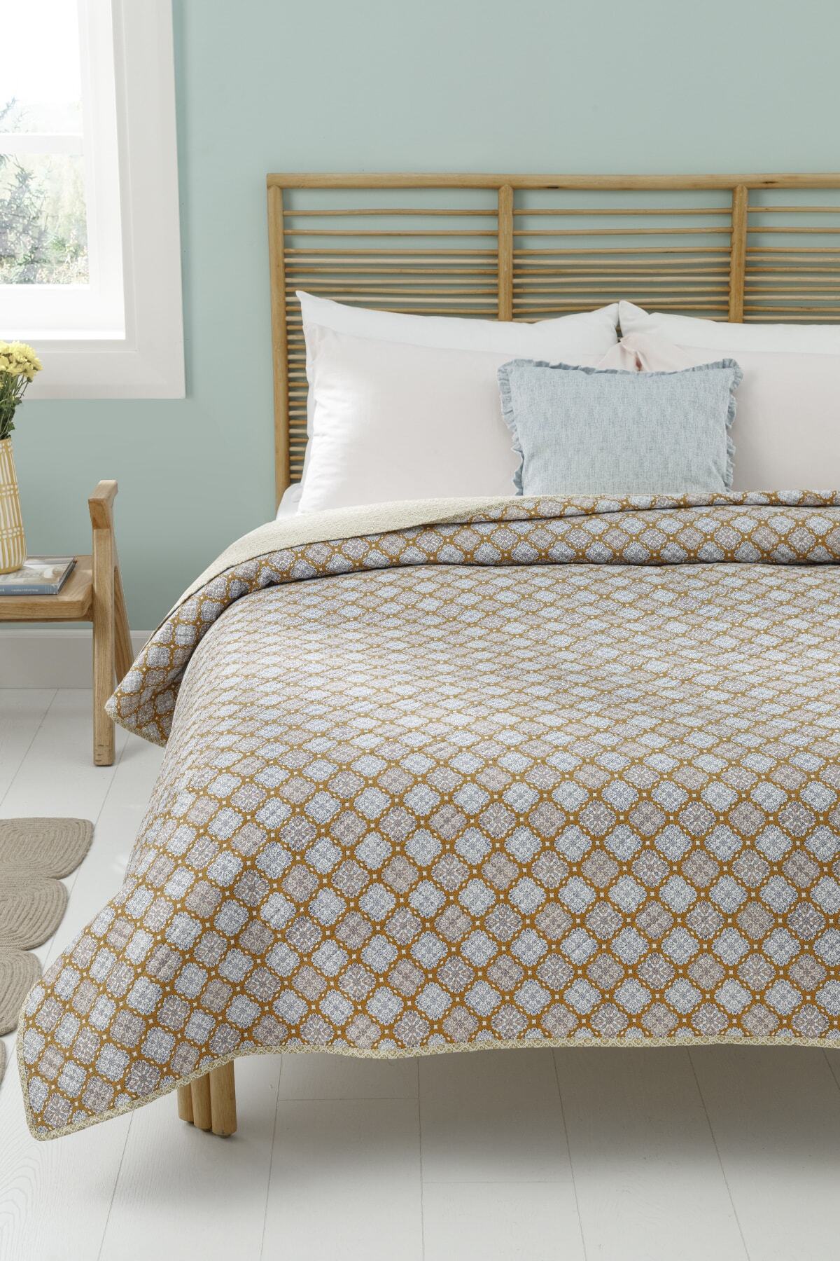 English Home Bohem Touch Tek Kişilik Çok Amaçlı Yatak Örtüsü 160x220 Cm Hardal