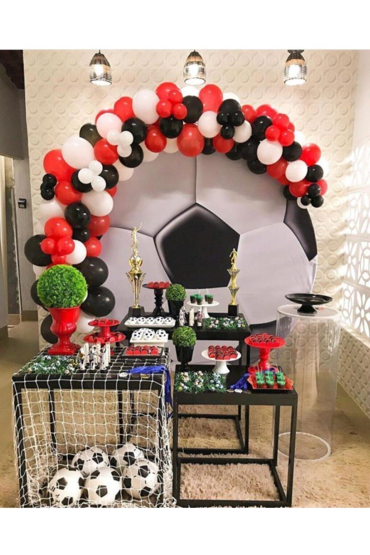 MAVİ PARTY Kırmızı Siyah Beyaz Balon Balon Zincir 80 Adet