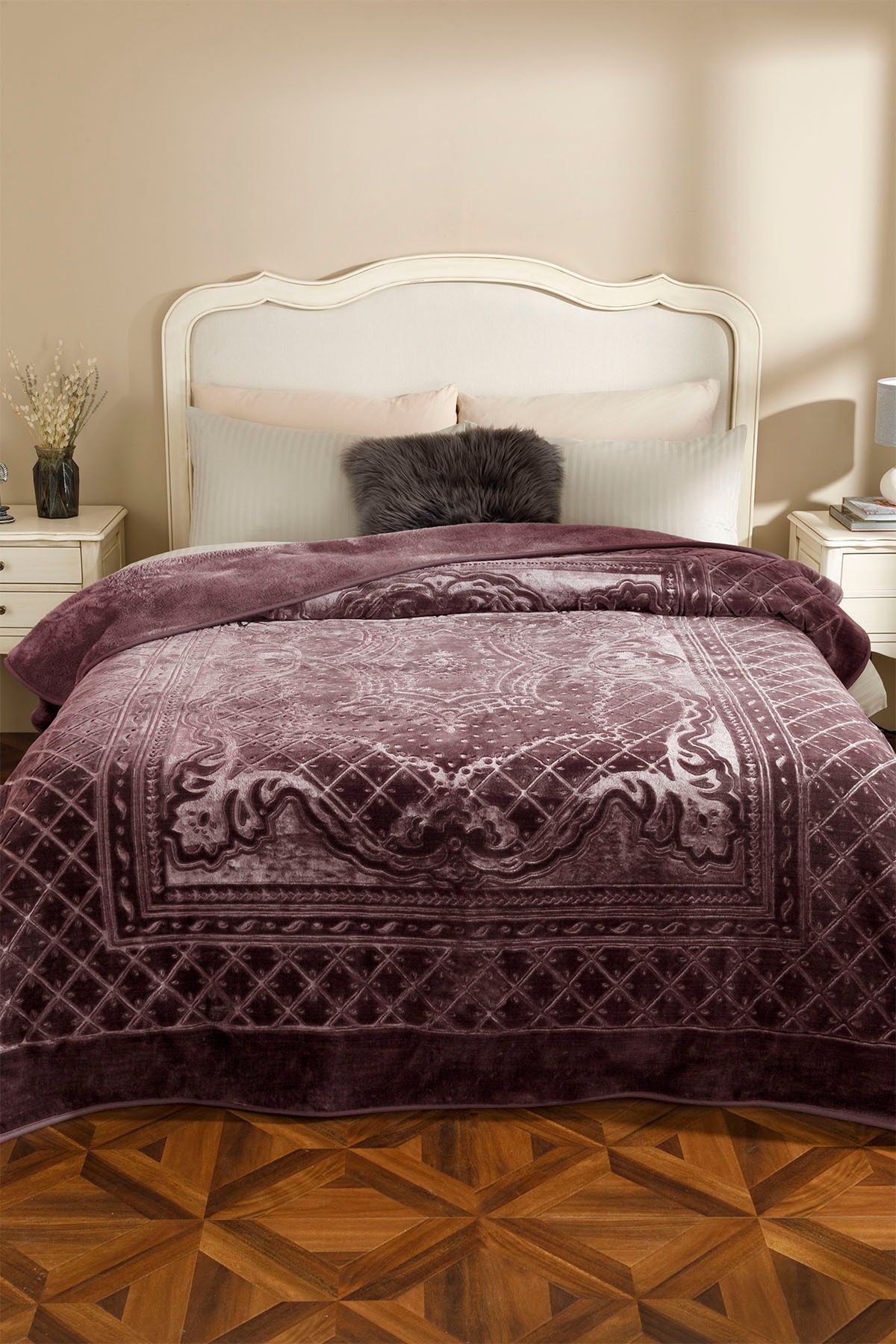 English Home Timeless Emboss Çift Kişilik Battaniye 200x220 Cm Mürdüm