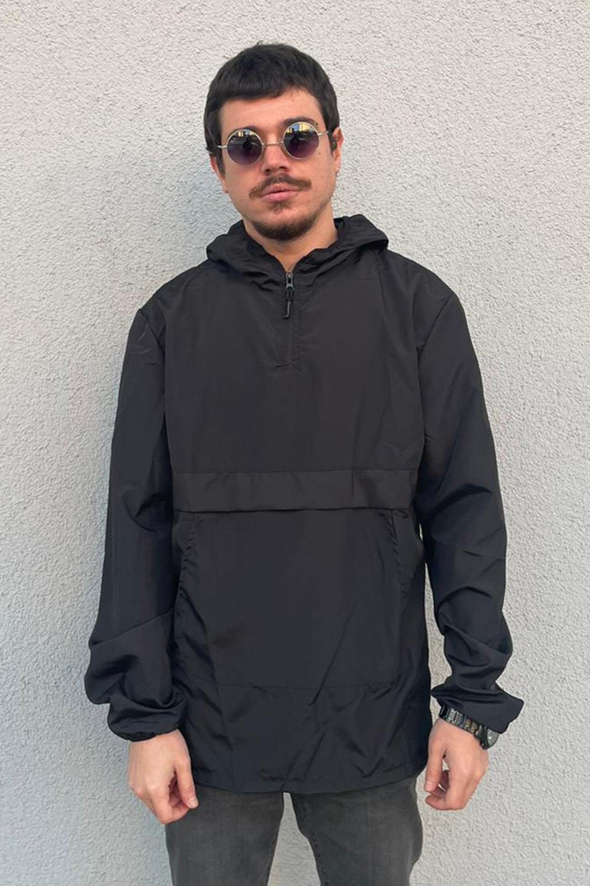 Zigcasual Unısex Siyah Kanguru Cep Yağmurluk