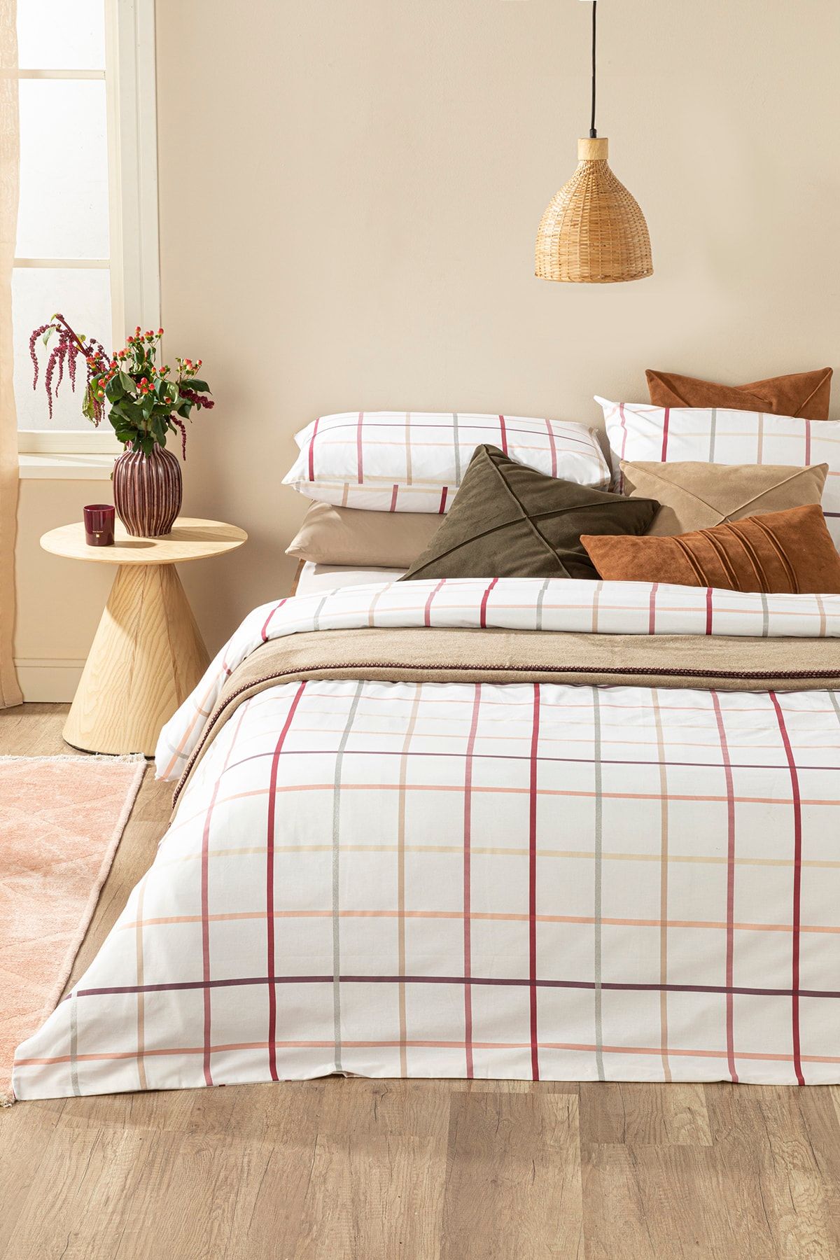 English Home Glam Check Pamuklu Çift Kişilik Nevresim Seti 200x220 Cm Pembe
