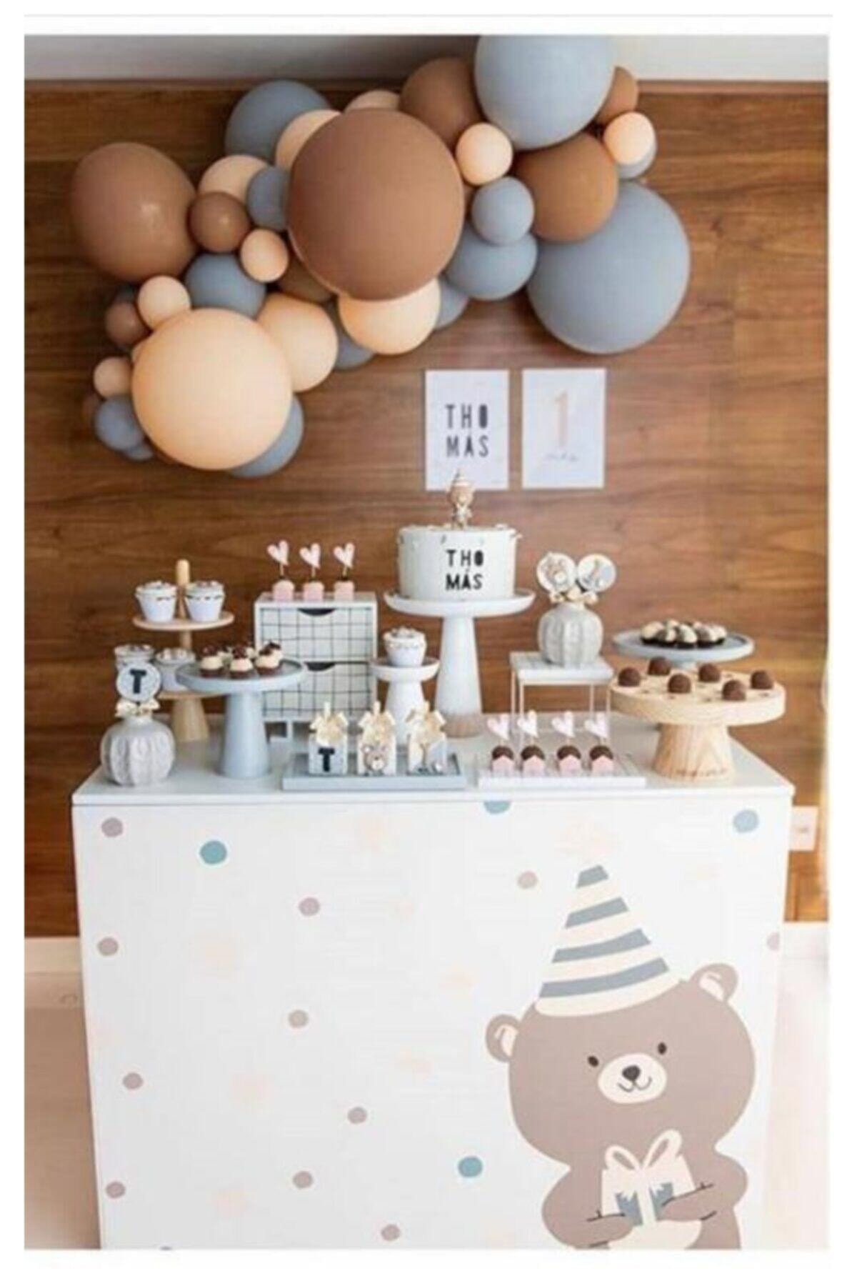 MAVİ PARTY Pastel Balon Zincir Kahverengi Gri Somon80 Adet