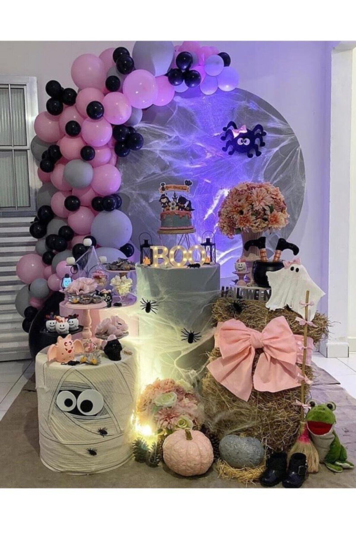 MAVİ PARTY 80 Adet Pembe Gri Siyah Balon Balon Zinciri