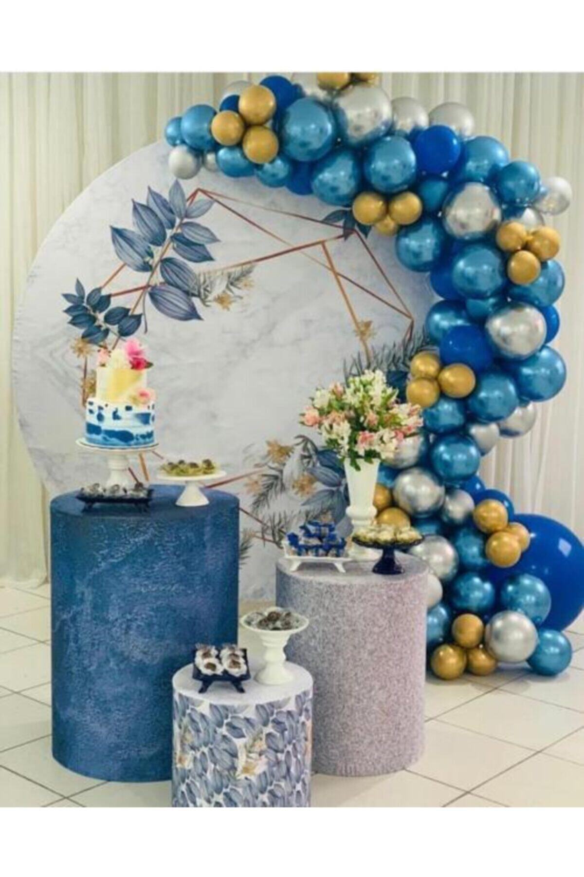 MAVİ PARTY Özel Gün Konsept Krom Balon Zincir Mavi Gold Gümüş 80 Adet