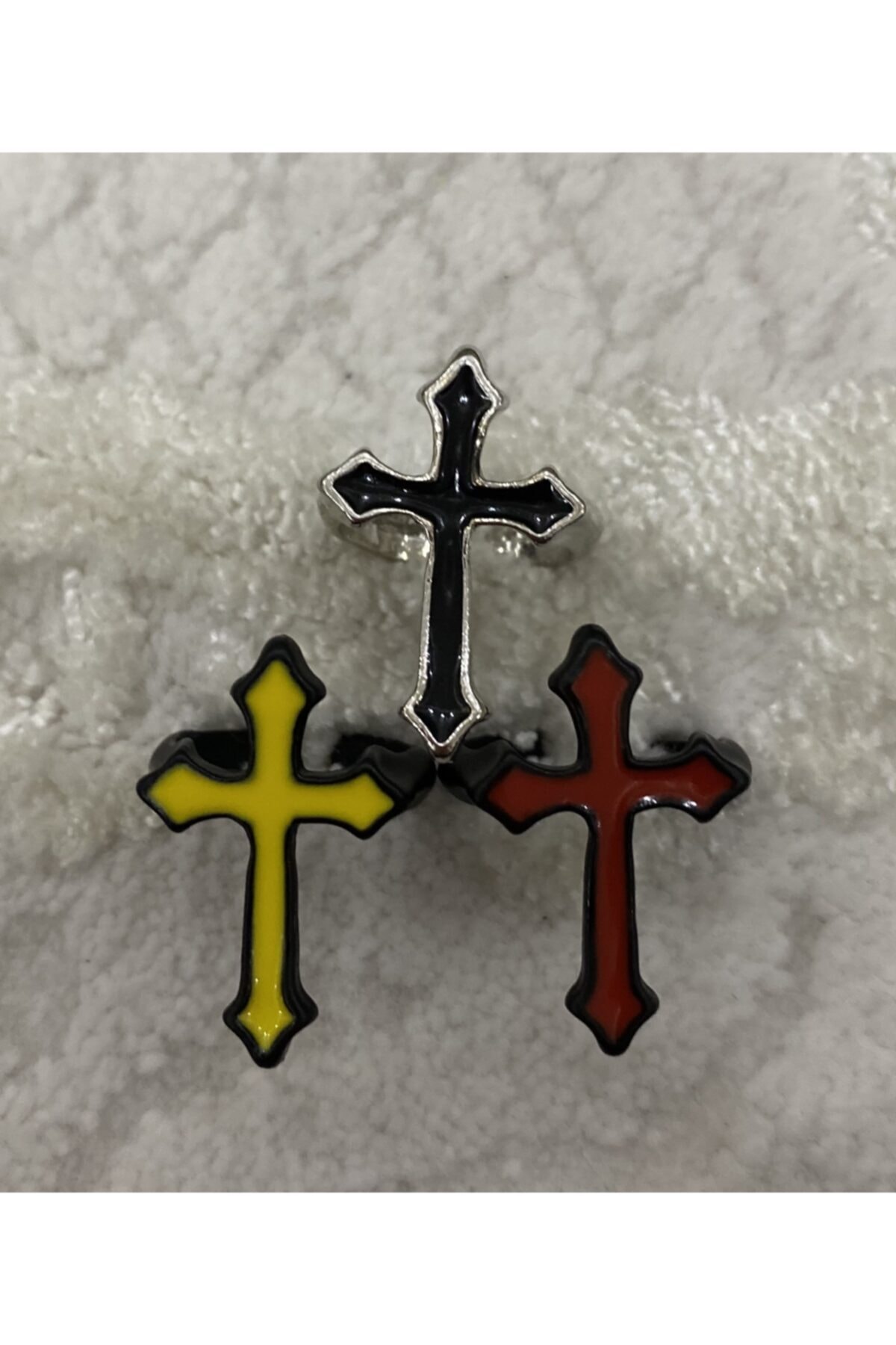 Köstebek 3 Lü Haç Gothic Ayarlanabilir Unisex Kırmızı Siyah Sarı Yüzük
