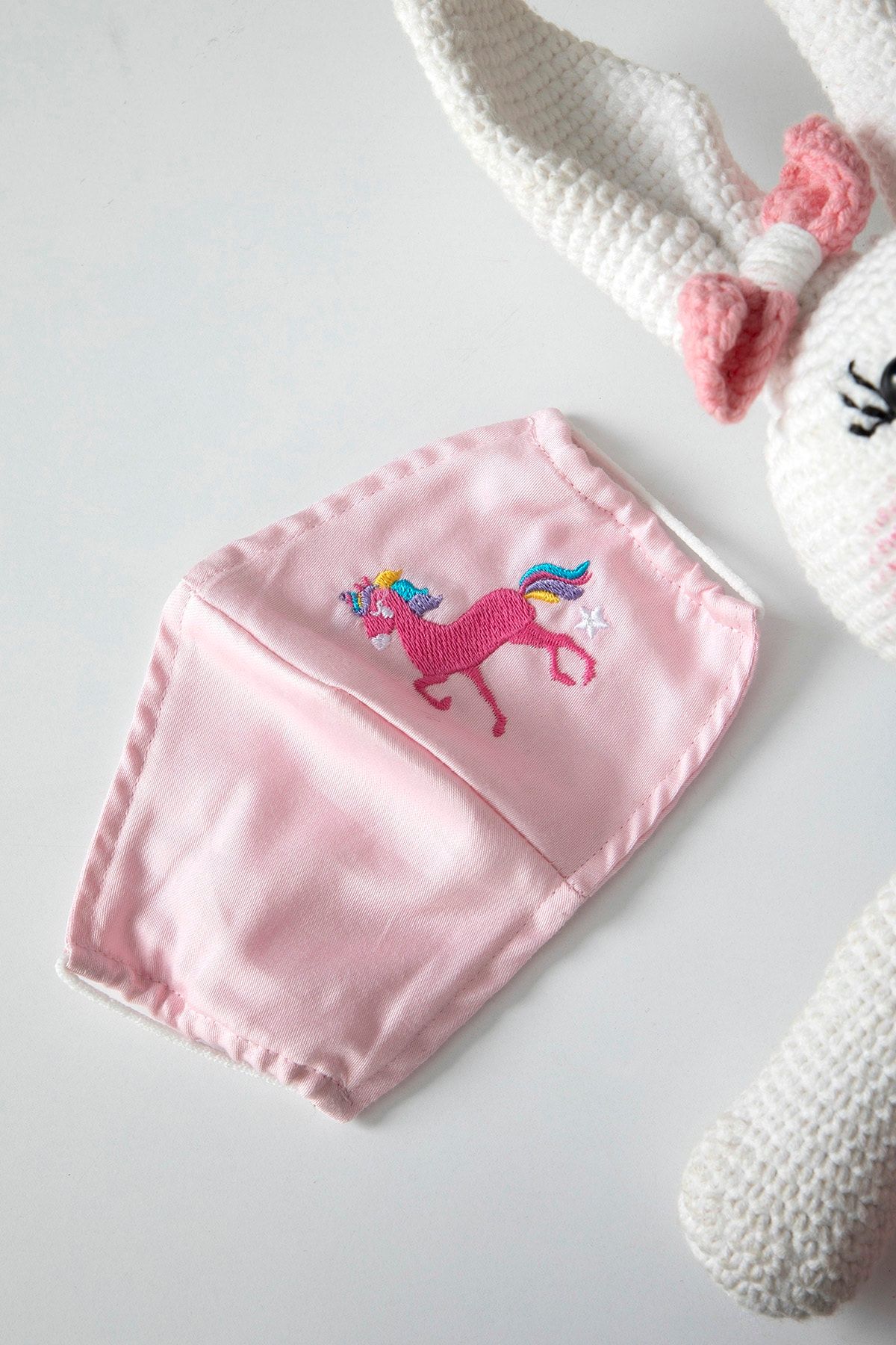 English Home Mini Unicorn Pamuklu Çocuk Maske 4-12 Yaş Pembe