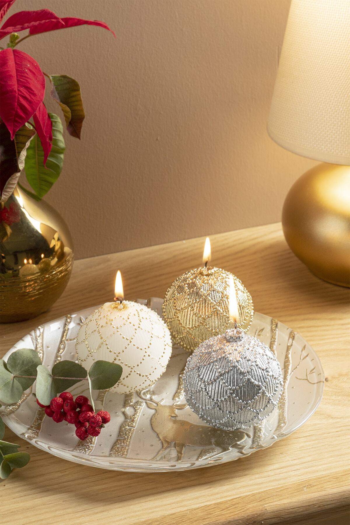 English Home Christmas Ball Mum 7x7x15 Cm Beyaz- Altın-yılbaşı Özel