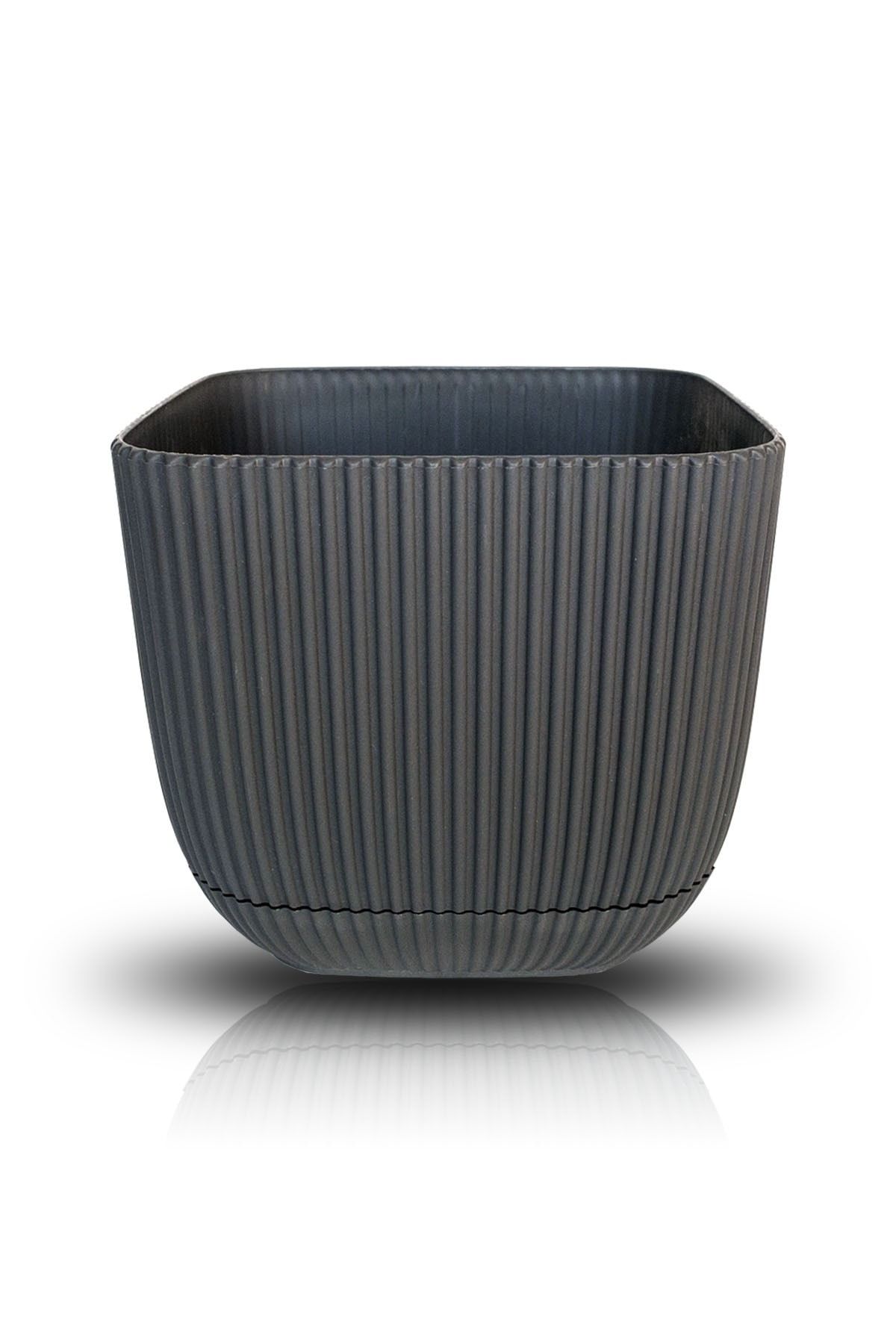 ToXA 4 Litre Antrasit Tırtık Desenli Tabaklı Dekoratif Plastik Kare Mercan Saksı No4 19,3x17cm
