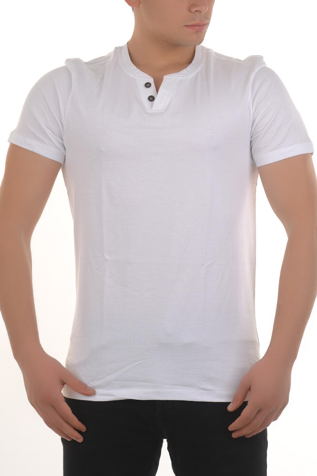 Şahinler Me100 Beyaz Erkek V Yaka Düğmeli Atlet