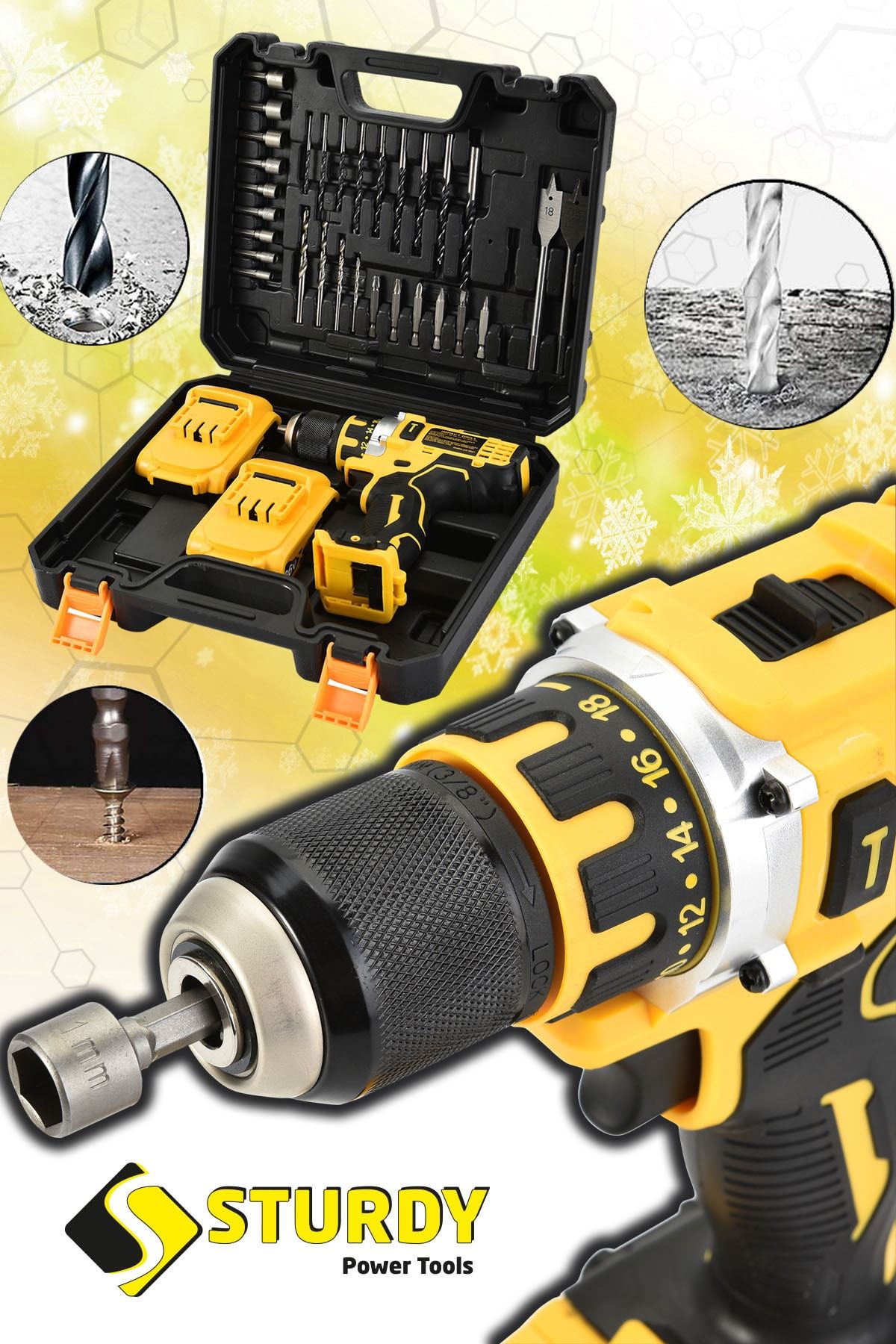 Sturdy Japon Techn 2022 Seri 36vf 5ah Ly-7 Çelik Mandren- Şanzuman Şarjlı Çift Akülü Vidalama 30 Prç Setli