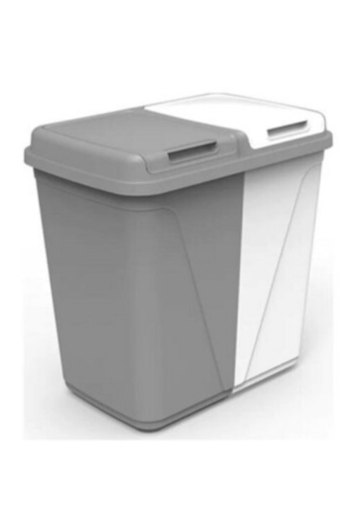 Sever Gri Beyaz İki Bölmeli Kirli Çamaşır Sepeti  45+45 lt