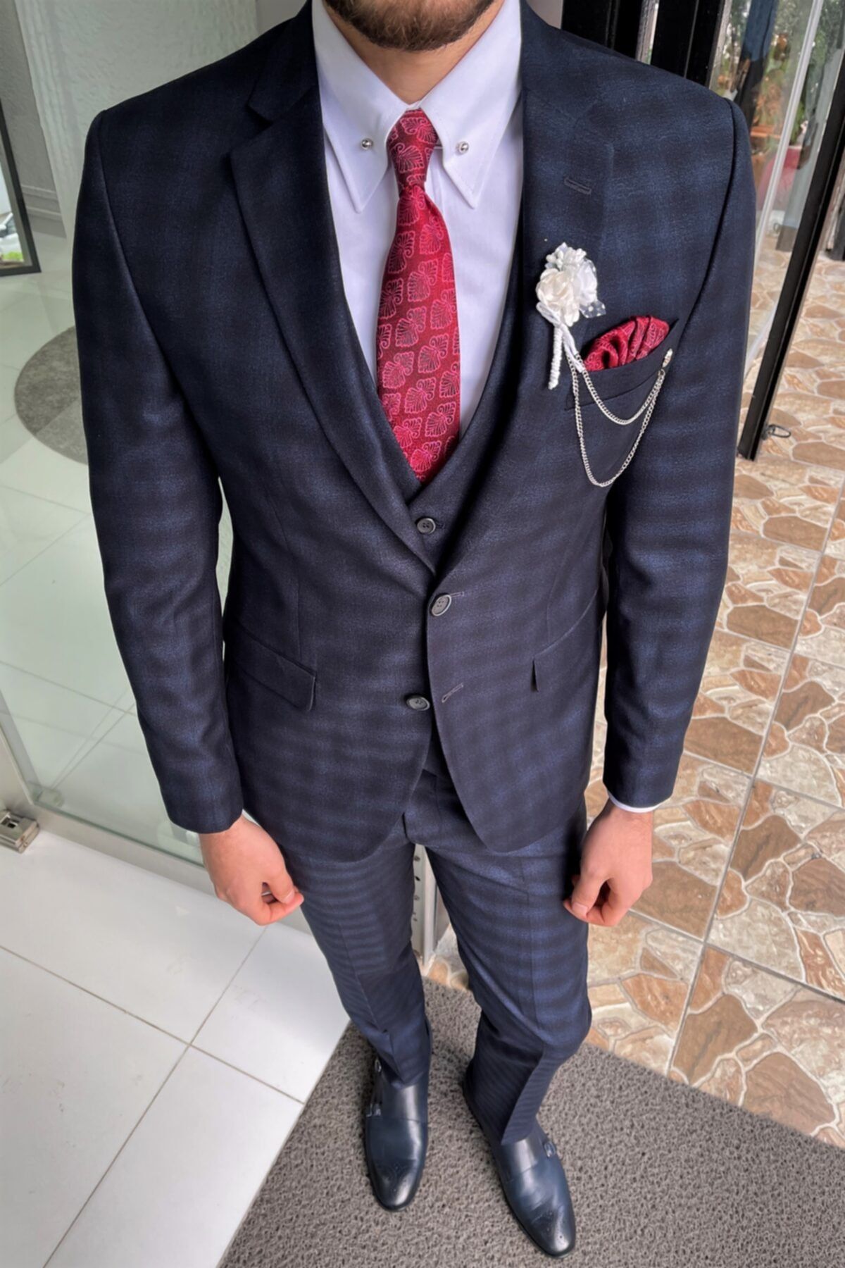 Grey suit navy blue vest sale