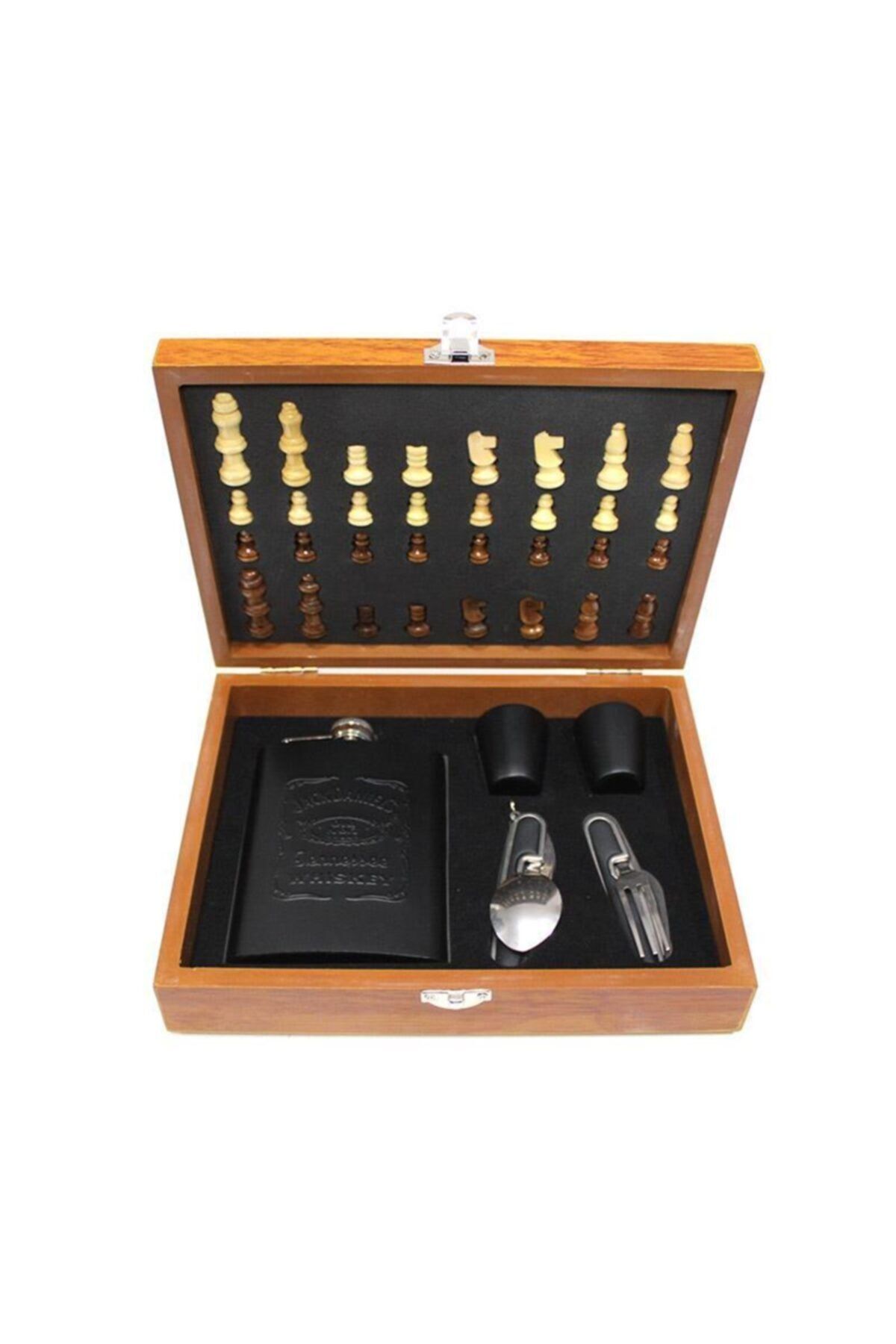 Dreamsshop Paslanmaz Çelik Ahşap Kutulu 5 Parça Içki Matara Seti Hediyelik