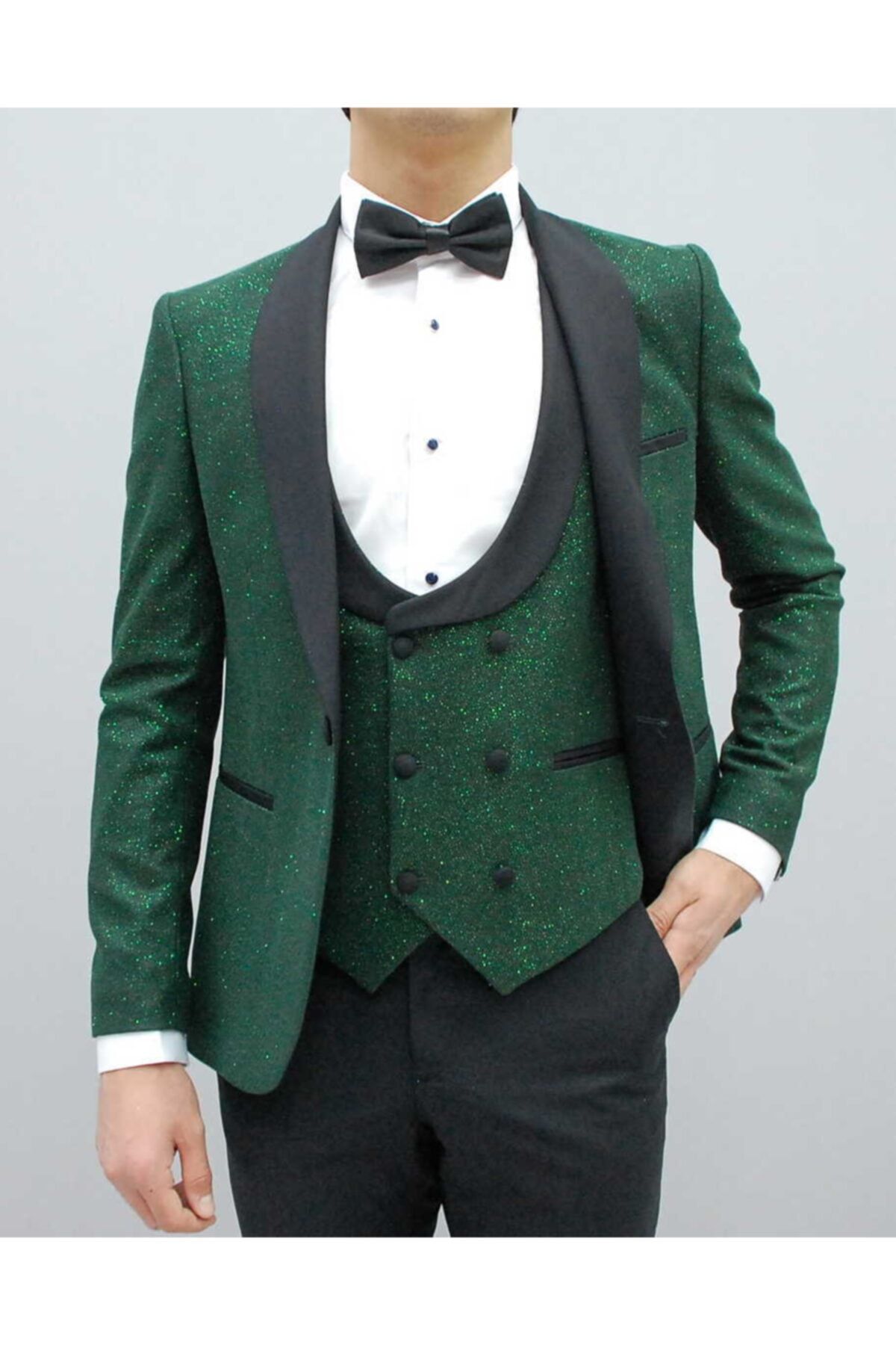 Senzo Rivolli 63 Yeşil Simli 6 Drop Slim Fit Damatlık