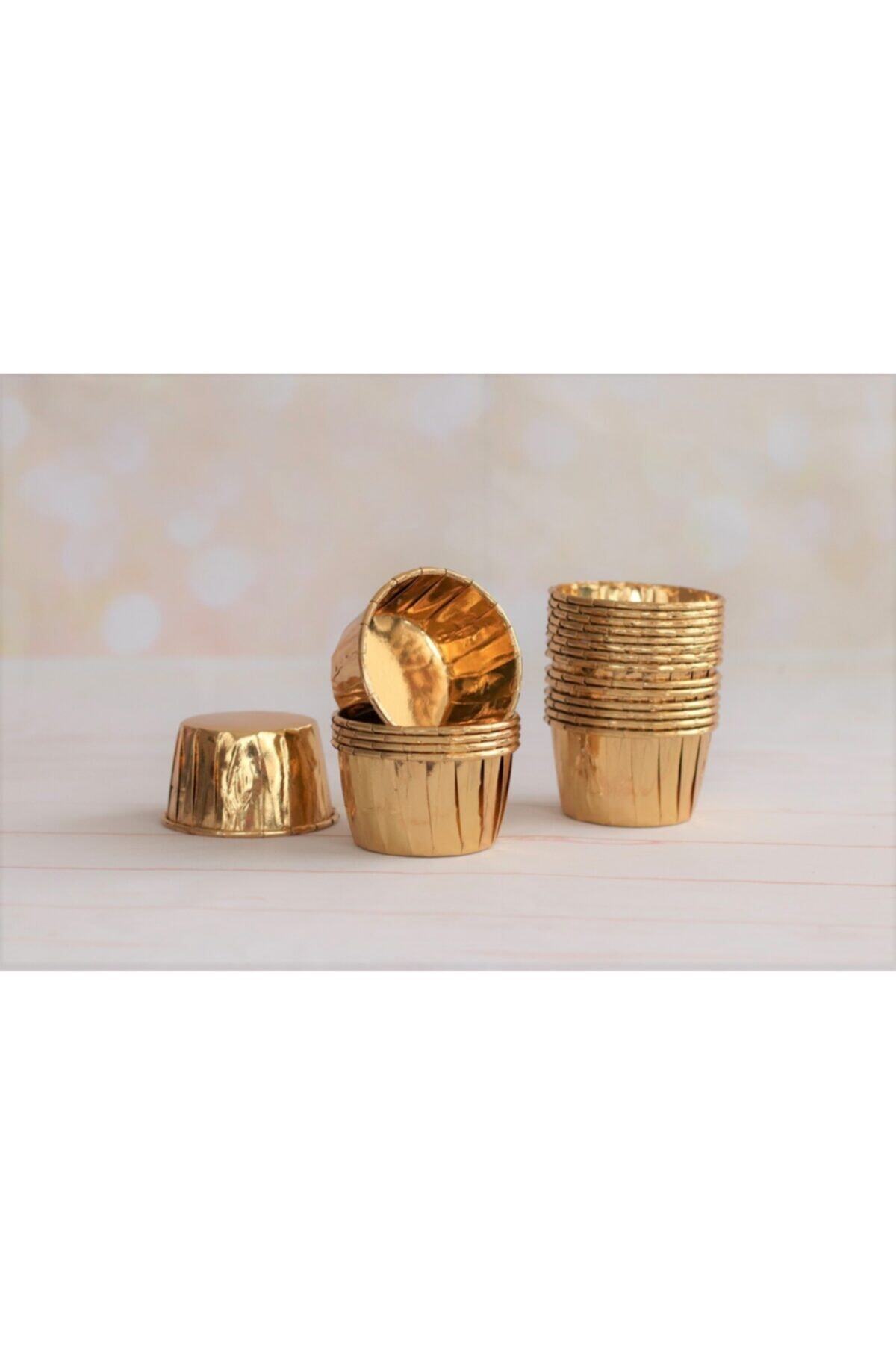 demontecraft Kek Kapsülü Gold Metalik Muffin Cupcake Kalıbı Kapsülü Folyo Kalıp 20 Adet