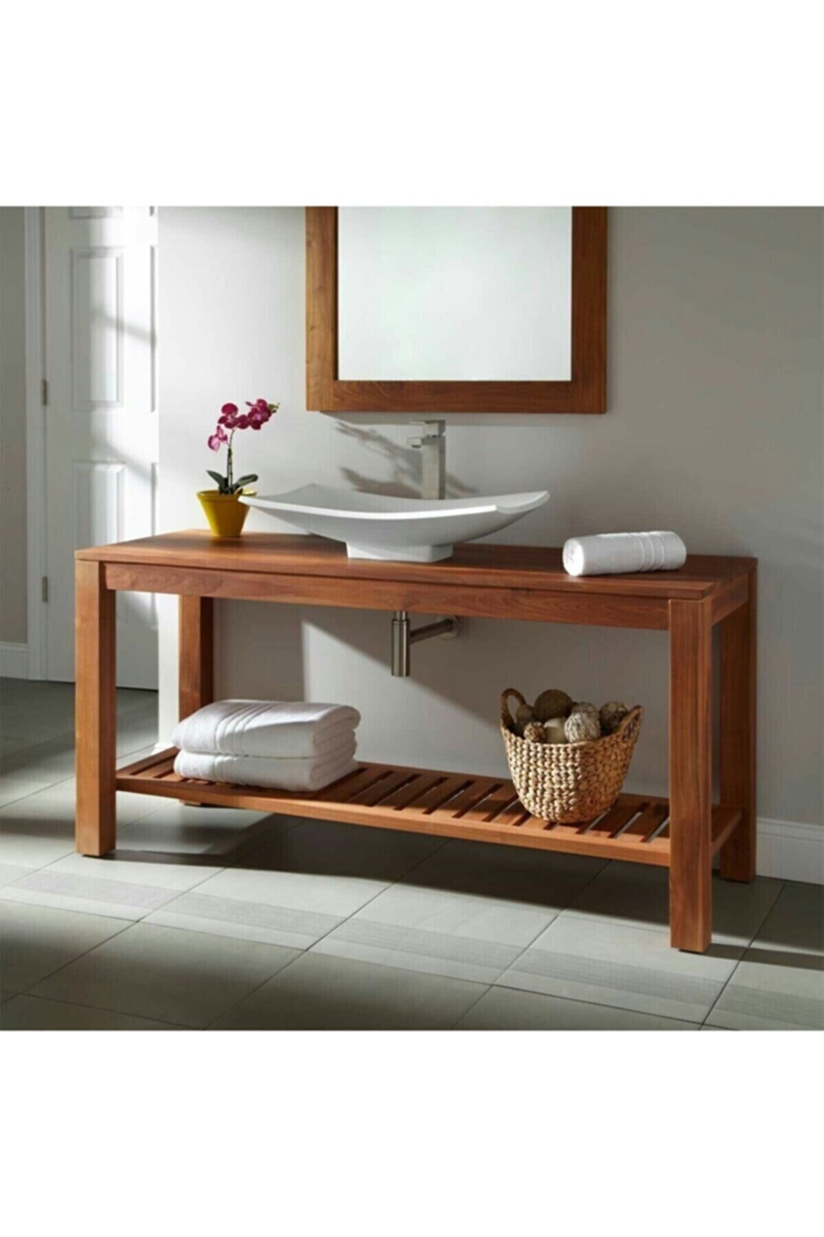 NUCADEKOR Ahşap Lavabo Tezgahı Açık Raflı Banyo