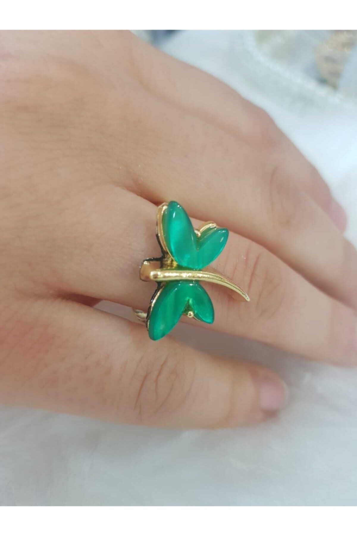 BellaVino Kadın Yeşil Sedef Taşlı Ayarlanabilir Yusufcuk Yüzük Yzk01