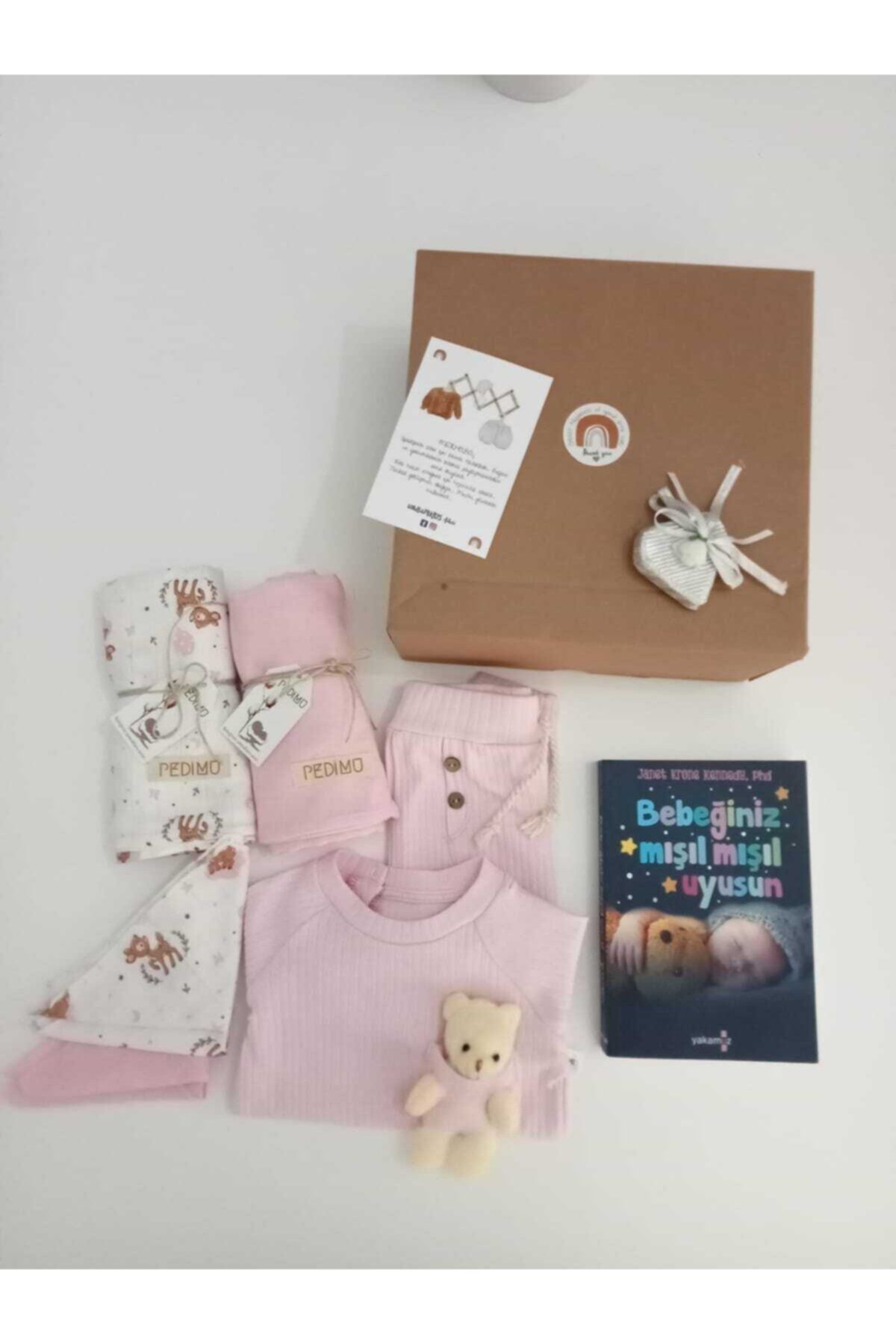 Pedimu Teddy Antialerjenik Takım 9 ay Pembe Bambi Çok Amaçlı Müslin Bezi Örtü Ağız Mendili Seti