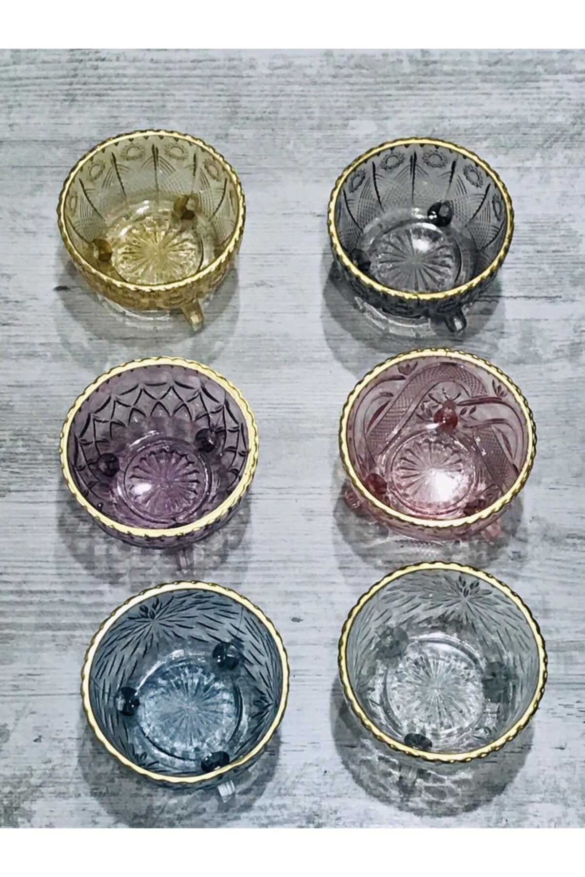 Home & Home Lokumluk, Sunumluk,ikramlık,çerezlik Kase Renkli Lüx Cam Ayaklı 6 Adet.