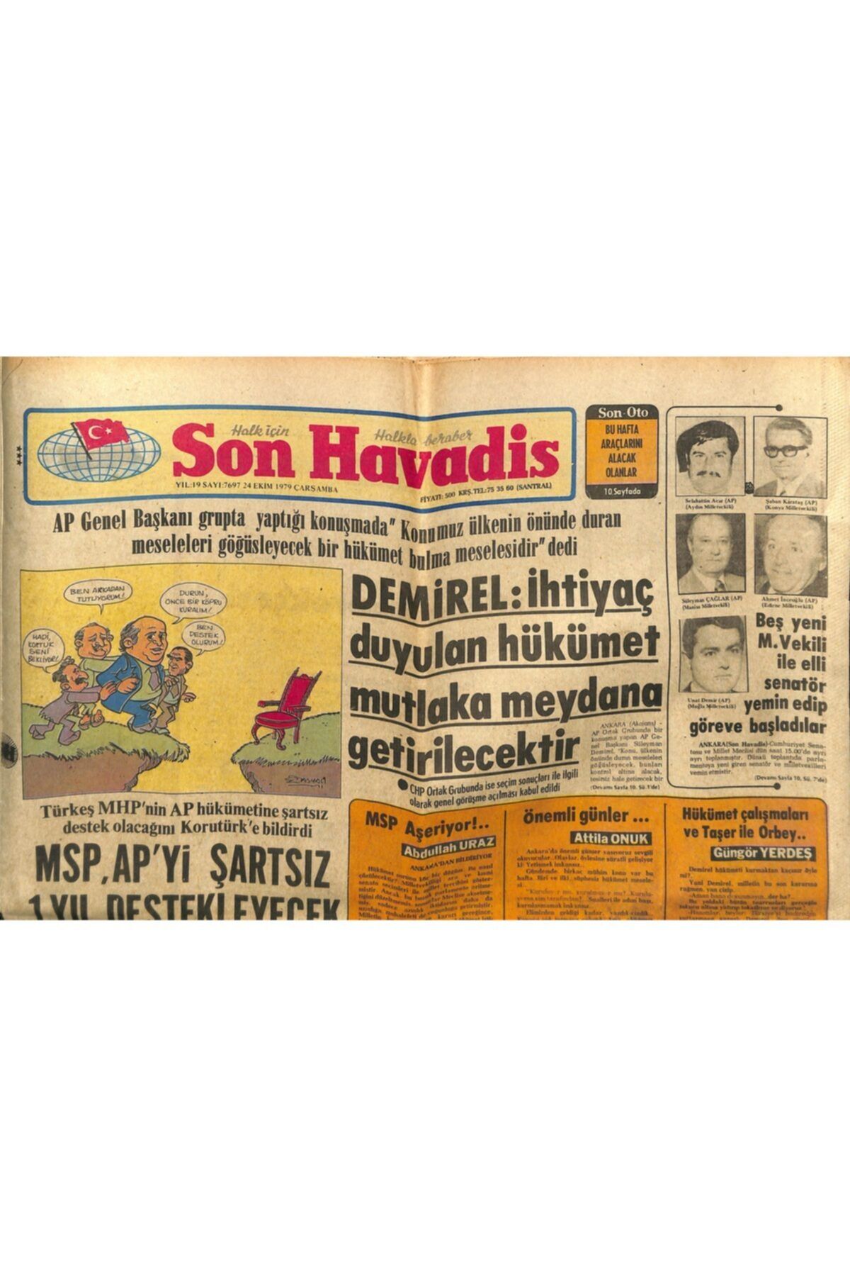 Gökçe Koleksiyon Son Havadis Gazetesi 24 Ekim 1979 - Sakıp Sabancı Altın Mercury Ödülünü Almak Için Kahire'ye Gitti