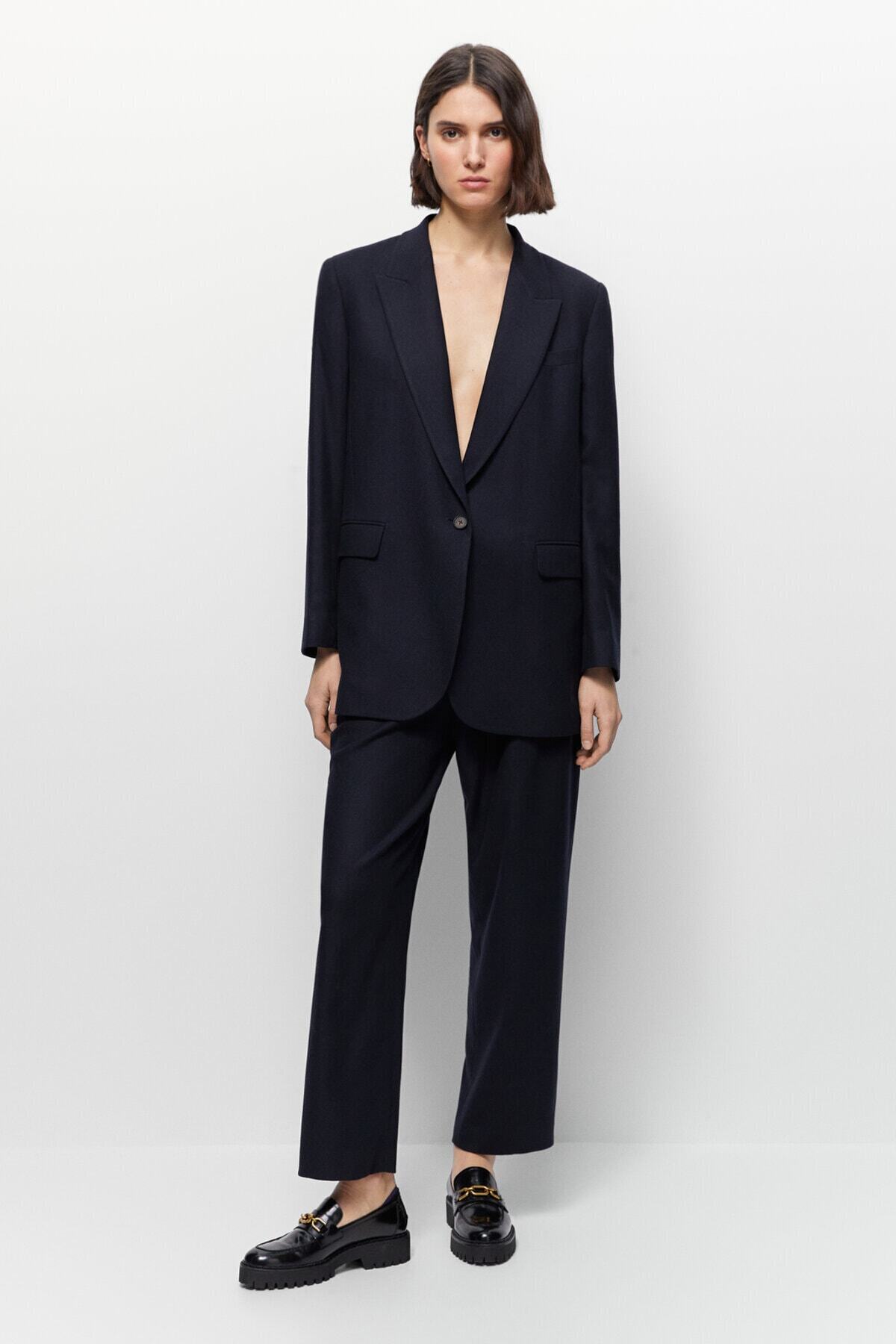 Massimo Dutti Lacivert Klasik Blazer