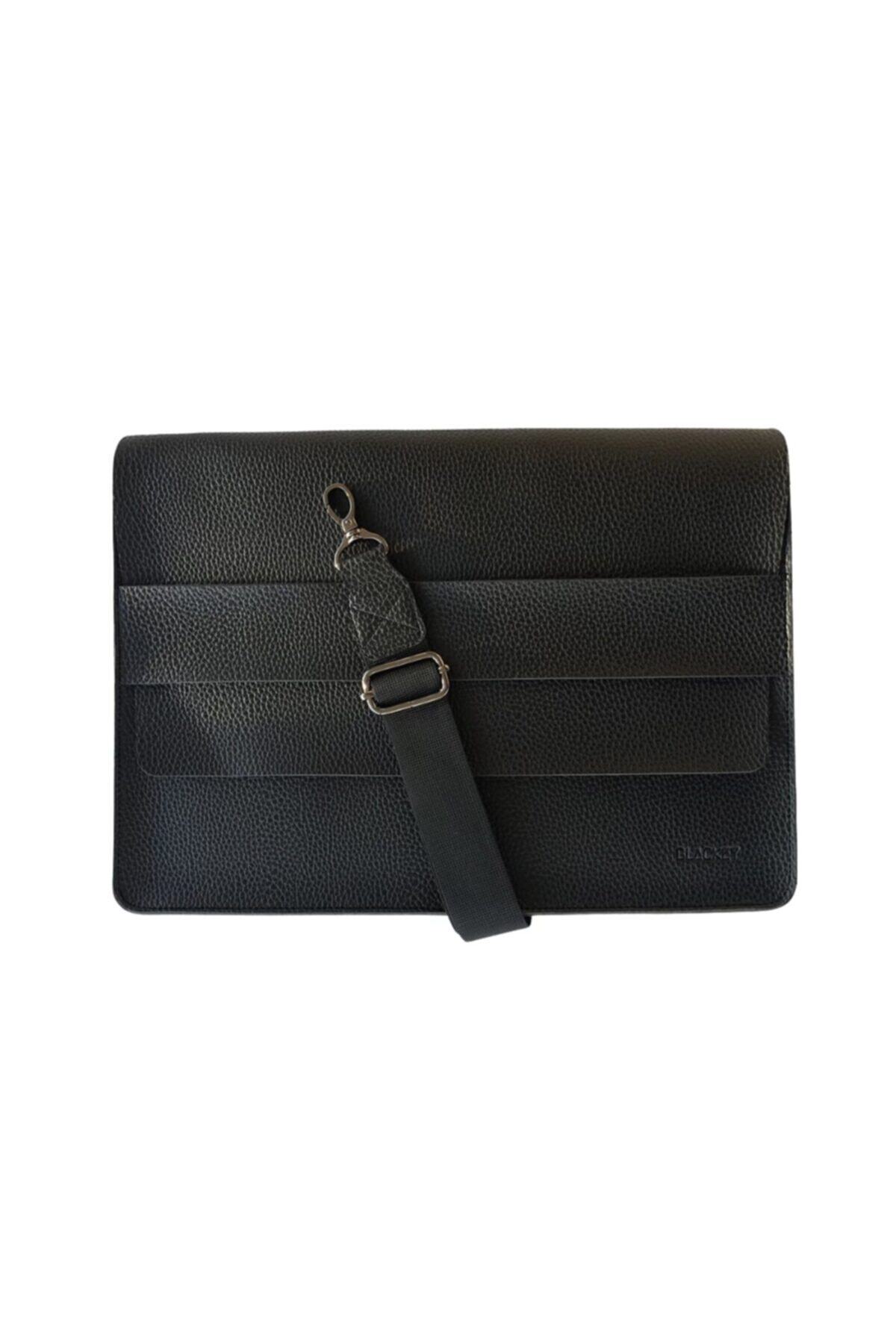 Blackey Studio Siyah Laptop Macbook Evrak Çantası Askılı Ve Desenli - 11 13 13.3 14 15 15.6 Inç - Vegan Suni Deri