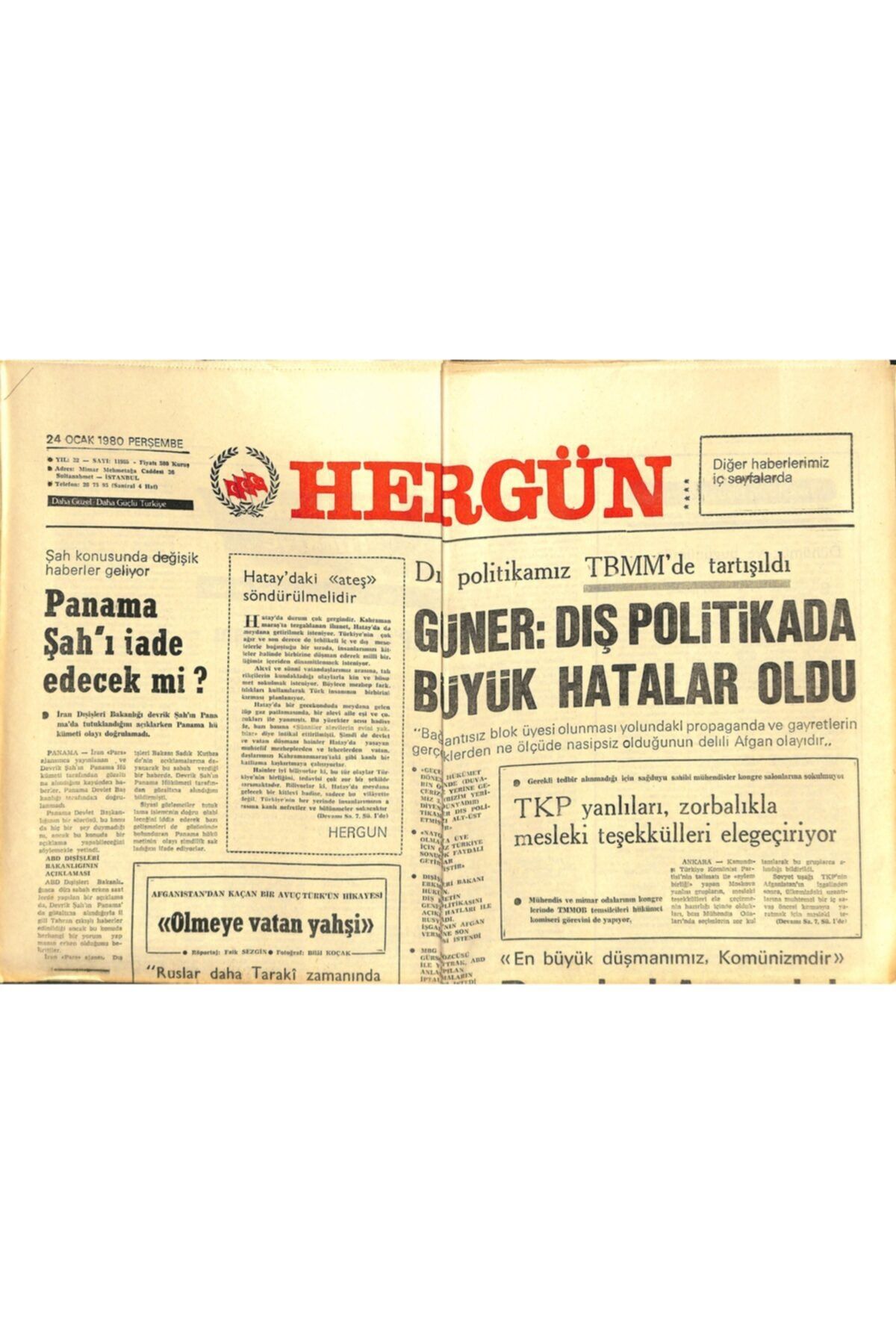 Gökçe Koleksiyon Hergün Gazetesi 24 Ocak 1980 - Fizikçi Sakharov Moskova'da Tutuklandı