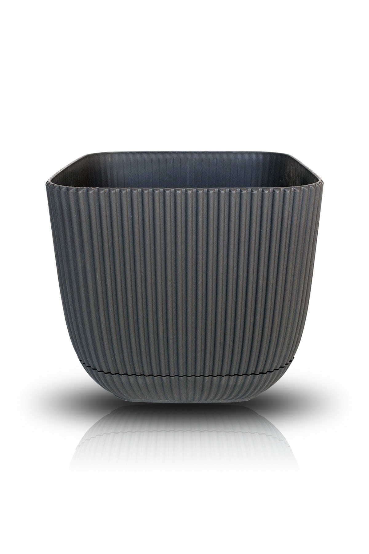 ToXA Yeni Nesil Saksı 15x15x13cm 1.8lt Dekoratif Tırtık Desenli Tabaklı Mat Plastik Saksı Antrasit Gri