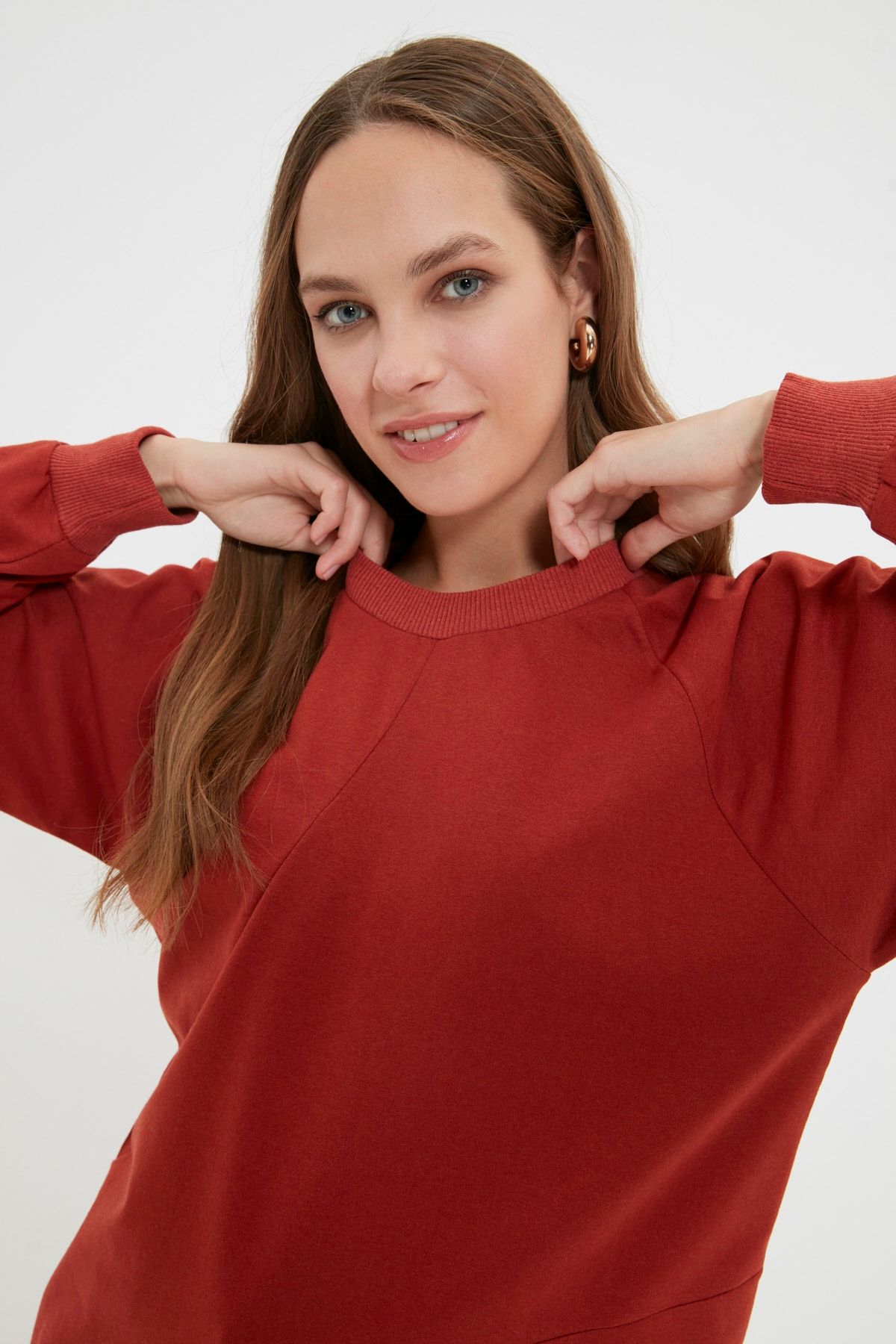 Trendyol Modest Kiremit Bisiklet Yaka Örme Sweatshirt TCTAW22TW0221
