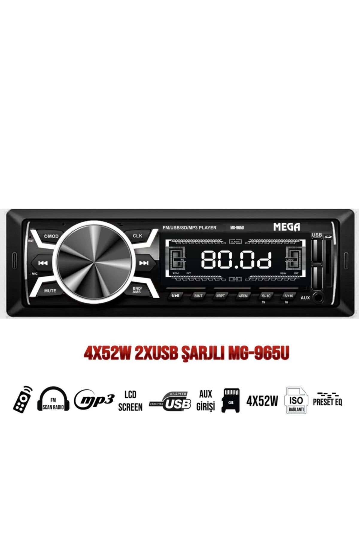 megastore Oto Teyp 4x52w 2xusb/sd/fm/aux Mega Mg-965u