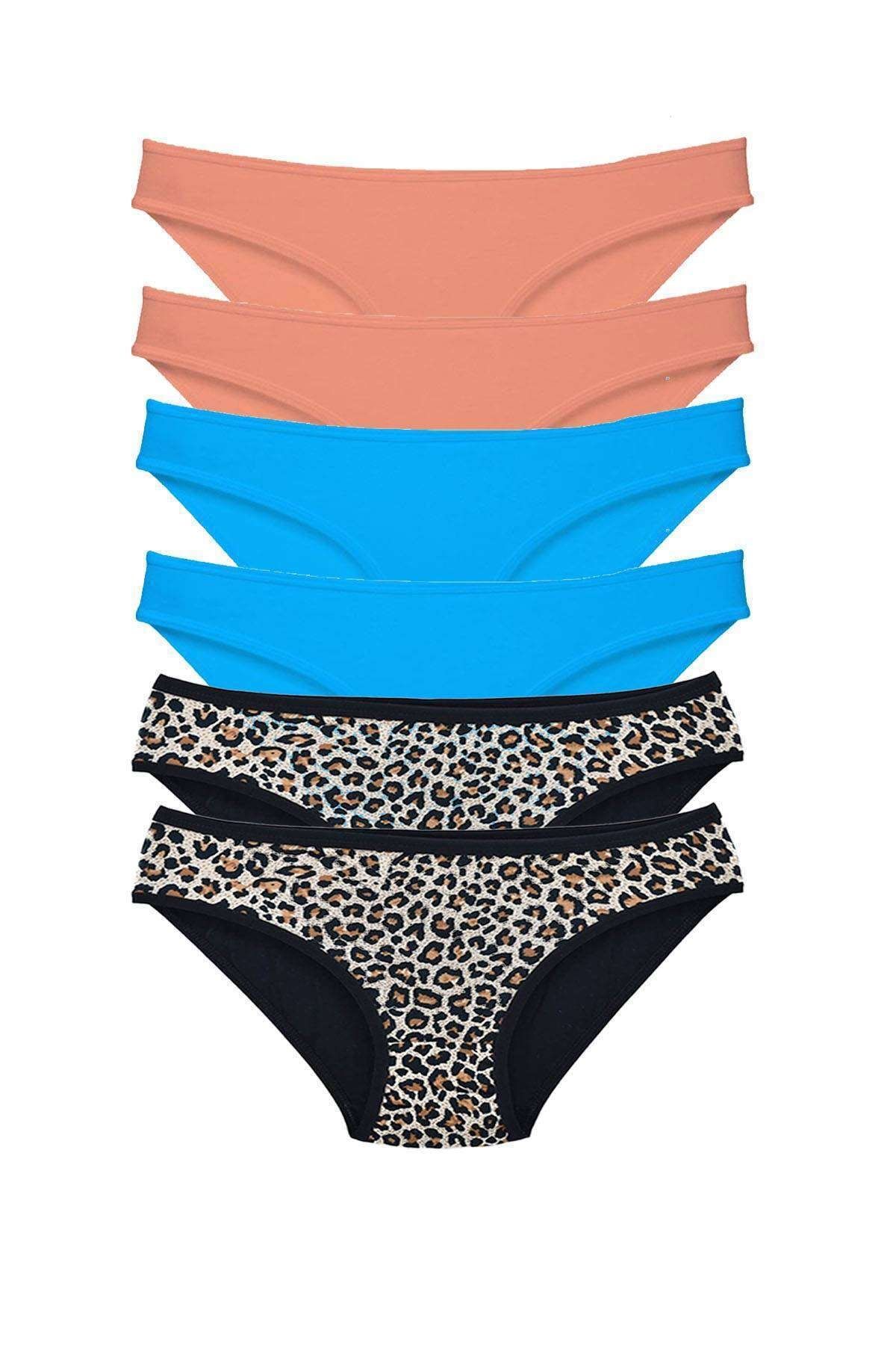 Royaleks 6 Adet Likralı Kadın Slip Külot Leopar Pudra Mavi