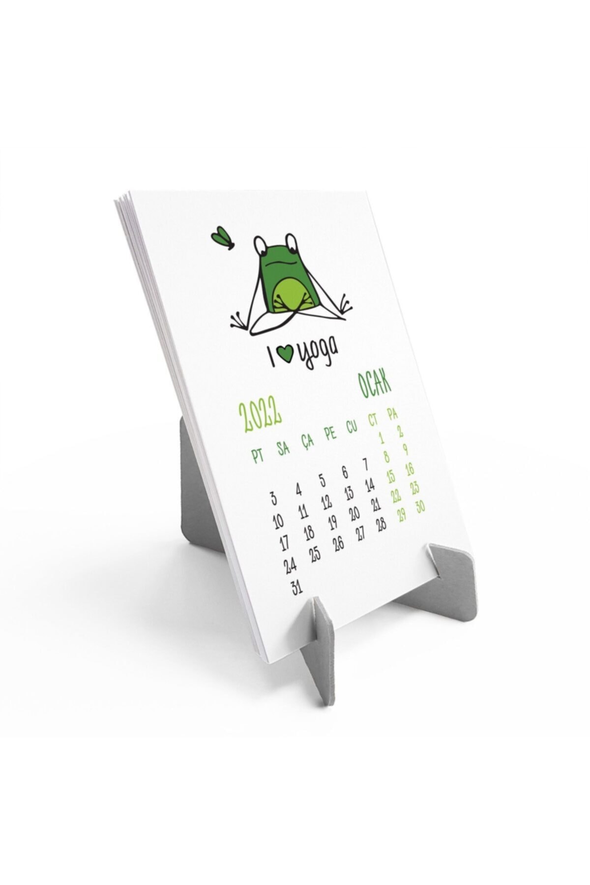 bi'aldım Yoga Takvim Yoga Yapan Kurbag a 2022 Tu rkçe Ingilizce Masa Takvimi Gri