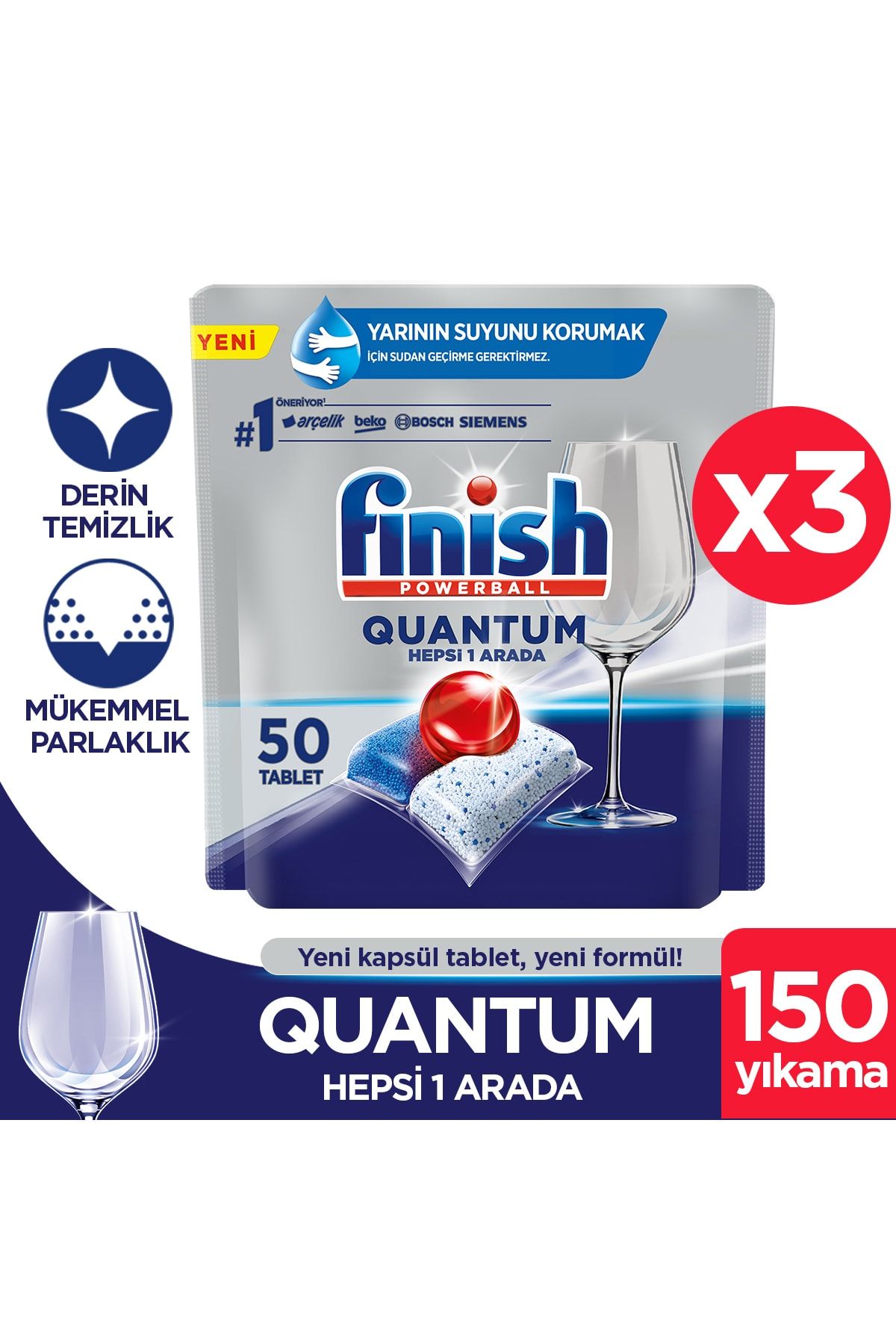 Finish Quantum 150 Tablet Bulaşık Makinesi Deterjanı (50x3)