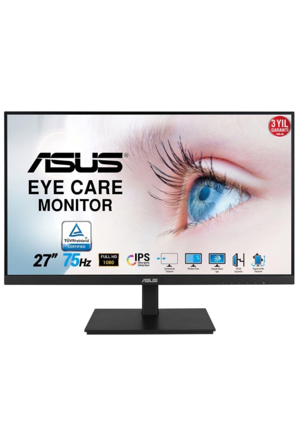 ASUS 27 Va27dqsb Ips 5ms 75mhz 1xhdmı 1xdp Fhd 1920x1080 Hoparlör Çerçevesiz Pıvot Vesa Siyah