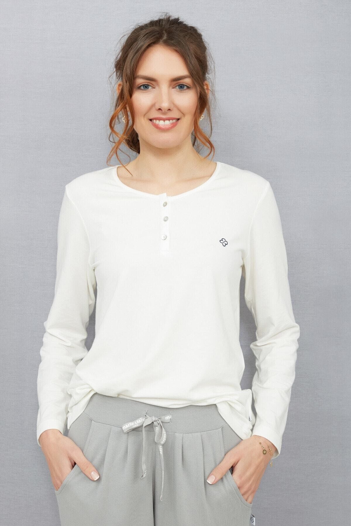 Marie Claire Kadın Beyaz Uzun Kollu Pamuklu Modal Pijama Üstü 81MC
