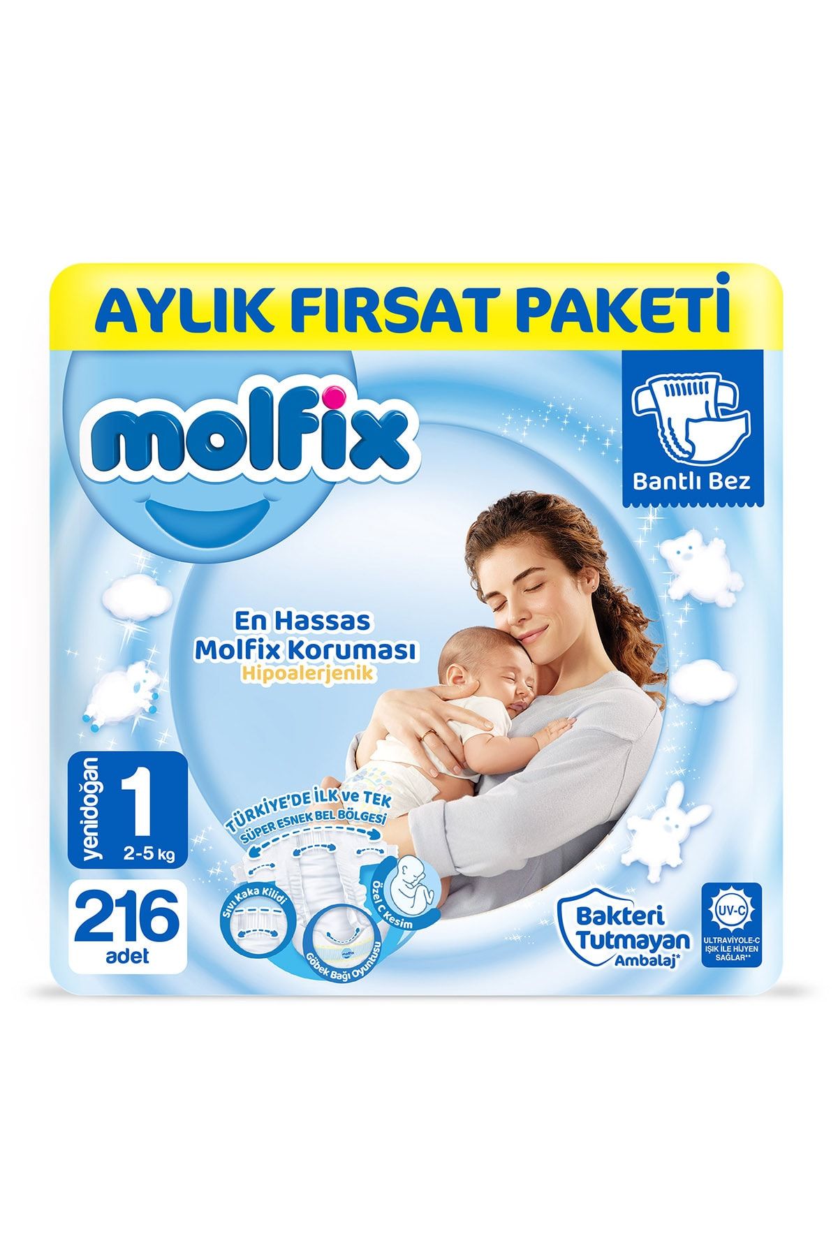 Molfix Bebek Bezi 1 Beden Yenidoğan Aylık Fırsat Paketi 216 Adet