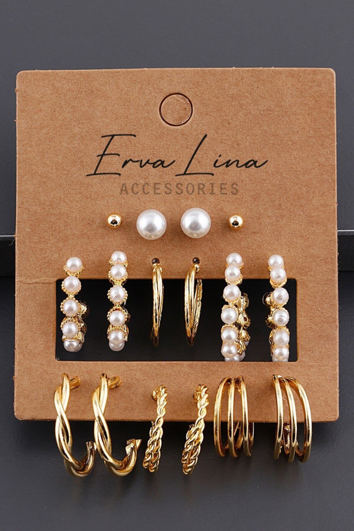 Alina 8 Çift Suni Inci Ve Burgu Figürlü Tasarım Kombin Küpe Set 018