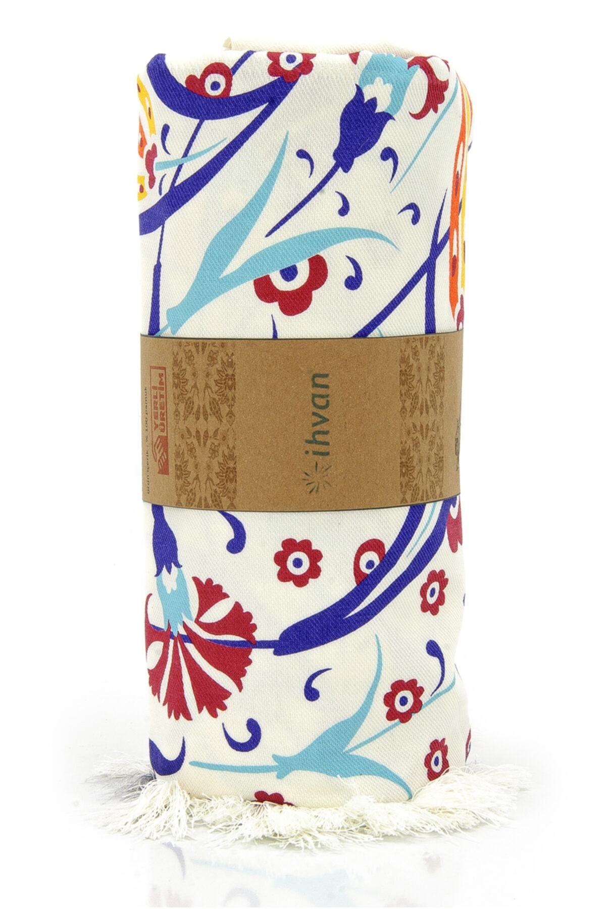 ihvanonline Sarı Lale Çini Baskılı Pamuk Bambu Peştemal