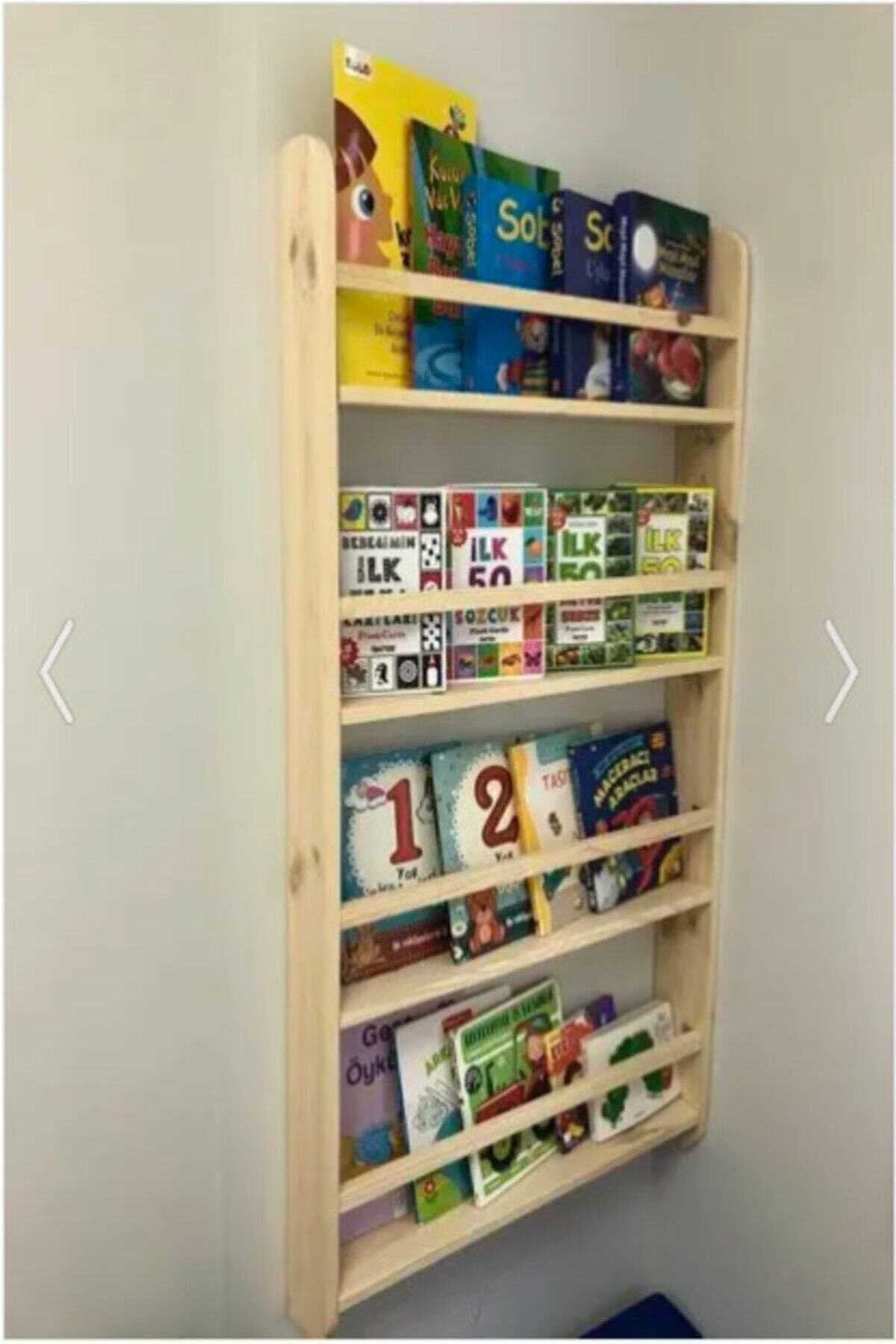 Ulusal Dekorasyon Montessori Çocuk Odası Kitaplık Ahşap Duvara Monte 4 Raflı Kitaplık